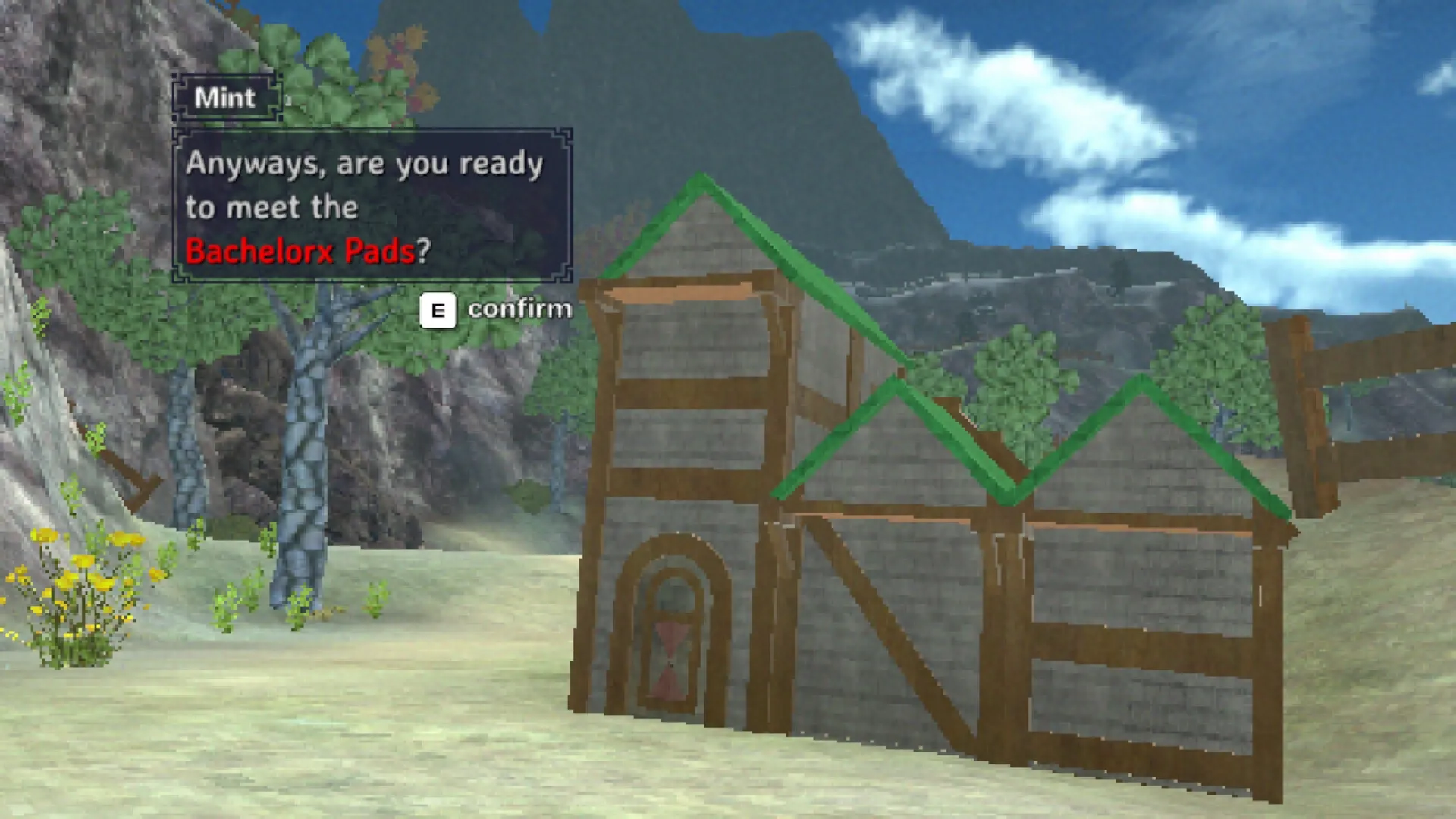 Building Relationships: Dialogue with Mint in scenic mountain setting, ready to meet Bachelorx Pads