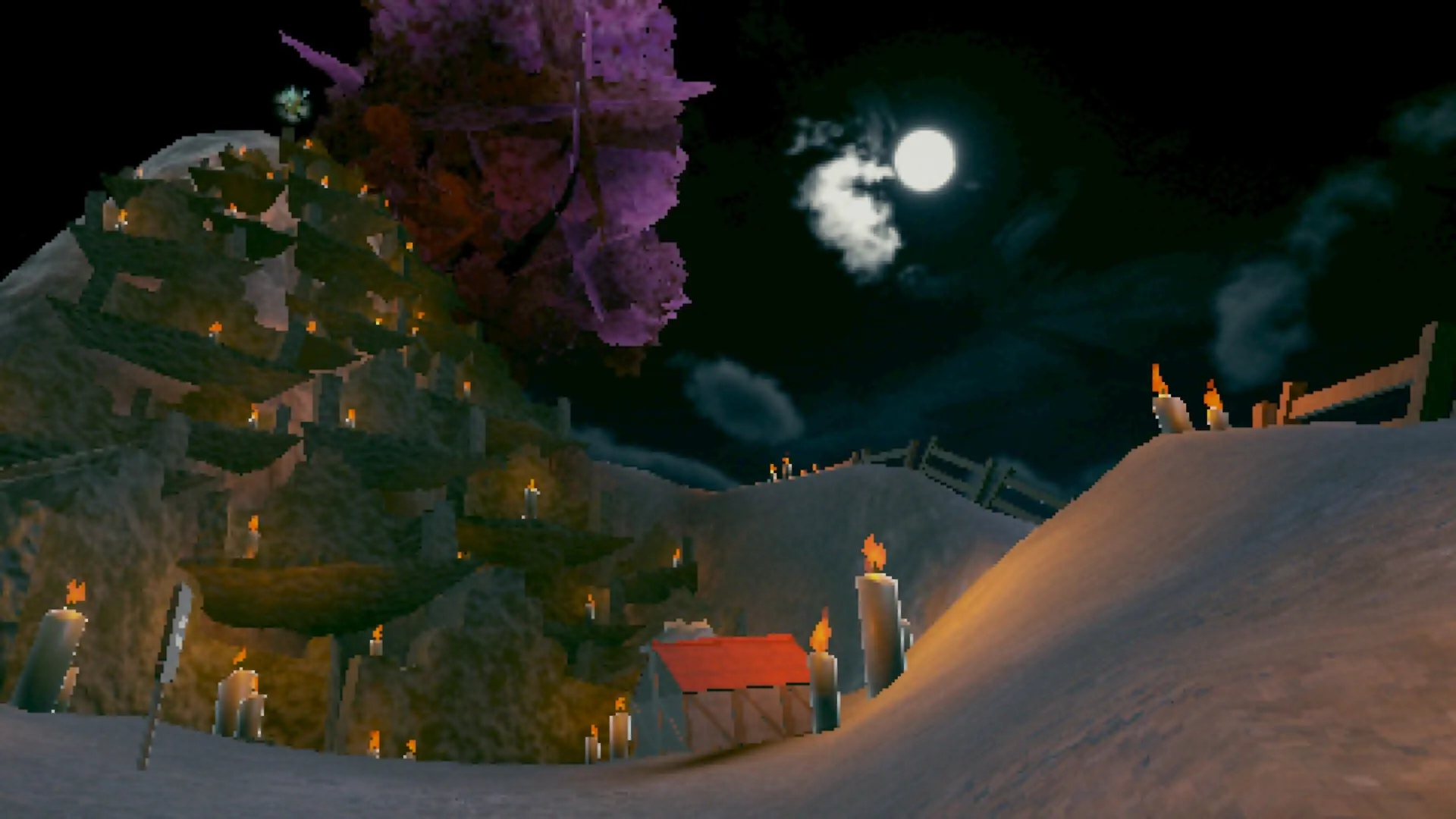 Building Relationships: Candlelit hill with small red-roofed house under moonlit sky