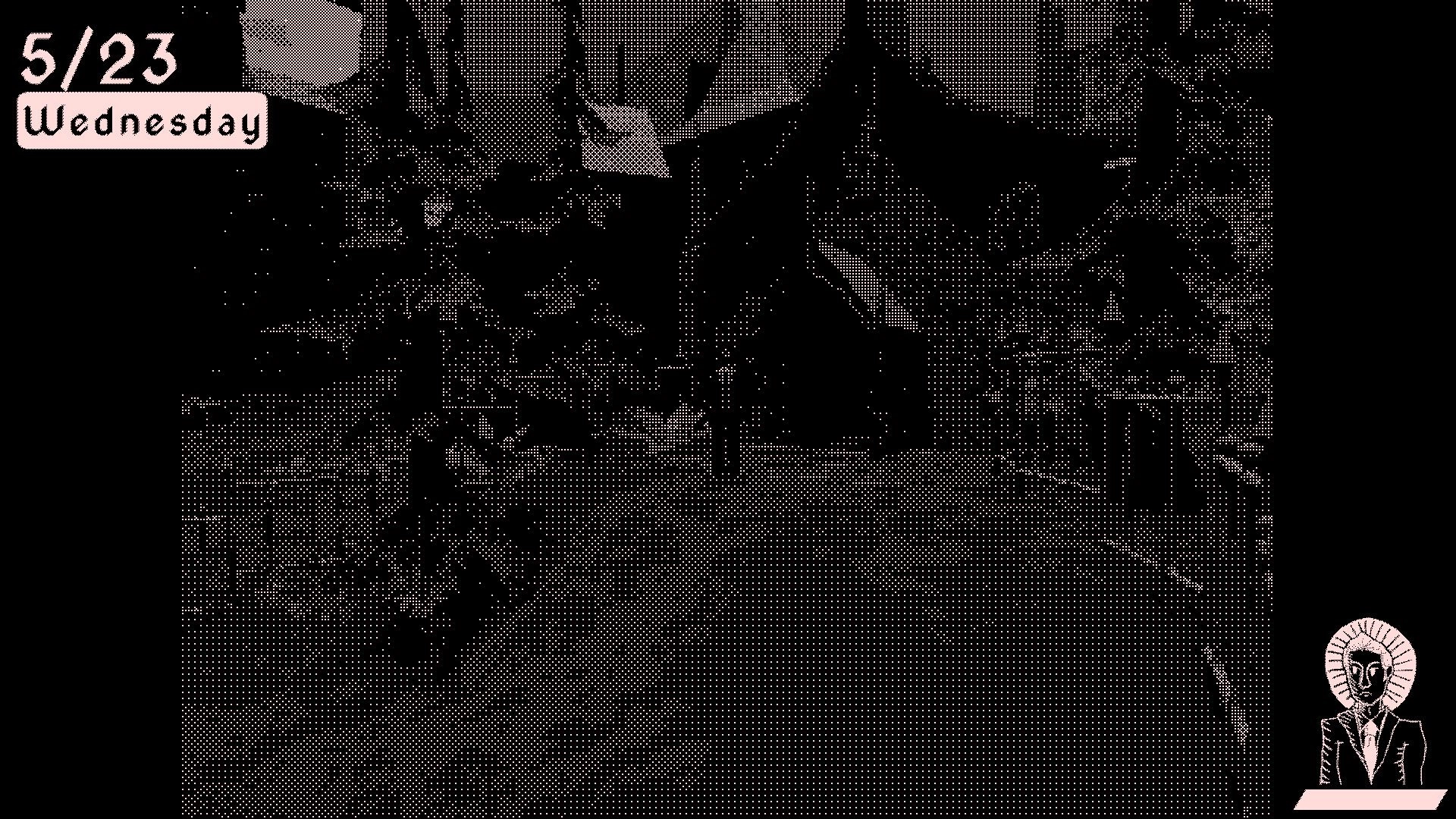 BYTE: Date interface with forest path leading to Dracula's castle, character portrait in corner