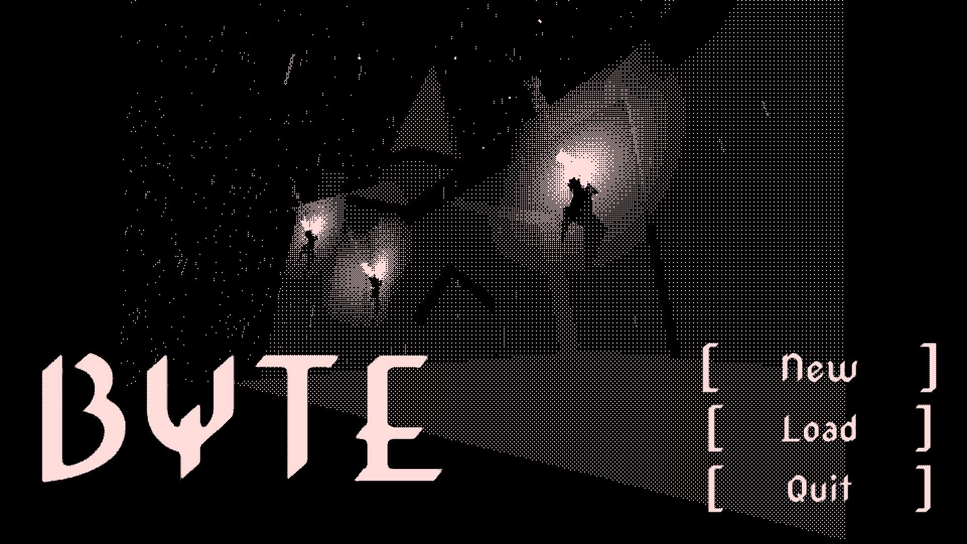 BYTE: Main menu with options to start new game, load, or quit in front of Dracula's castle at night