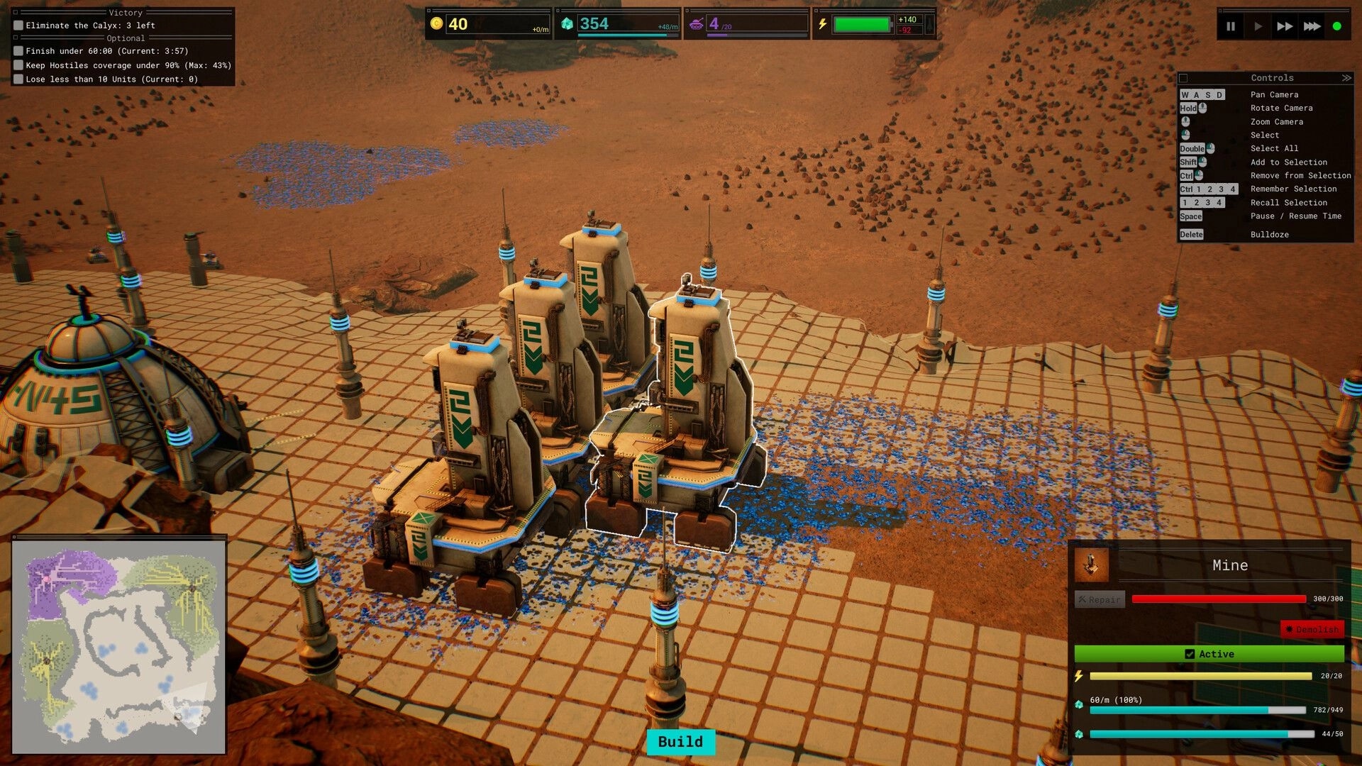 Calyx: Base building with resource units and control panel on a desert planet environment