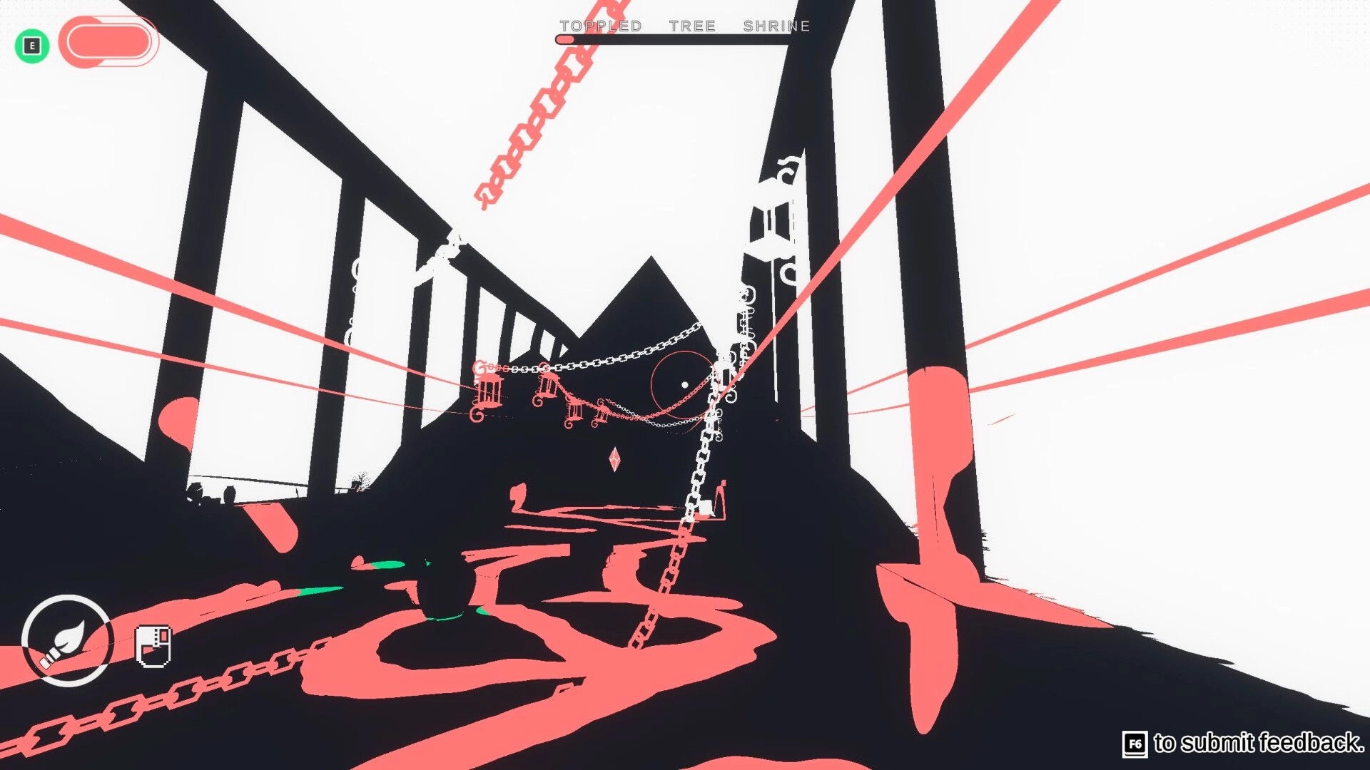 Canvas: First-person view of abstract black and red bridge with chains in a surreal environment