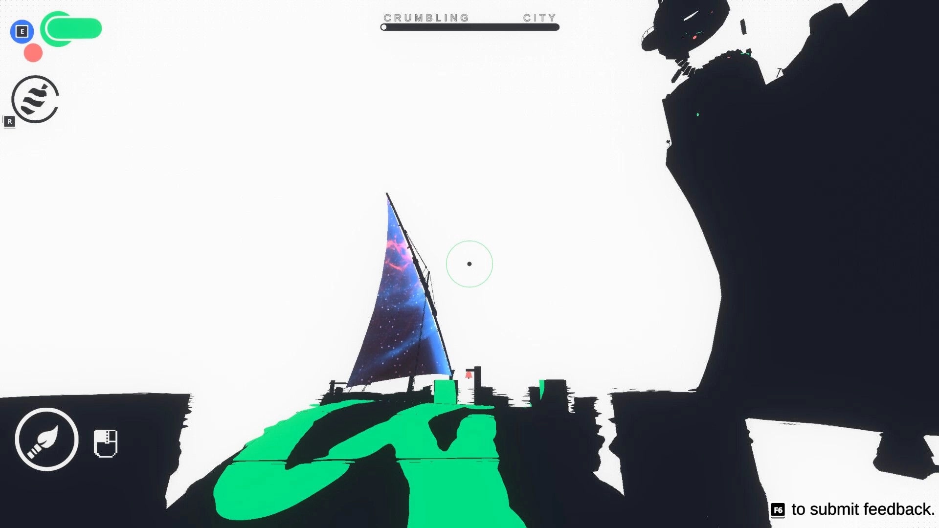 Canvas: Sailing with cosmic sail in abstract white and black environment, UI shows painting tools