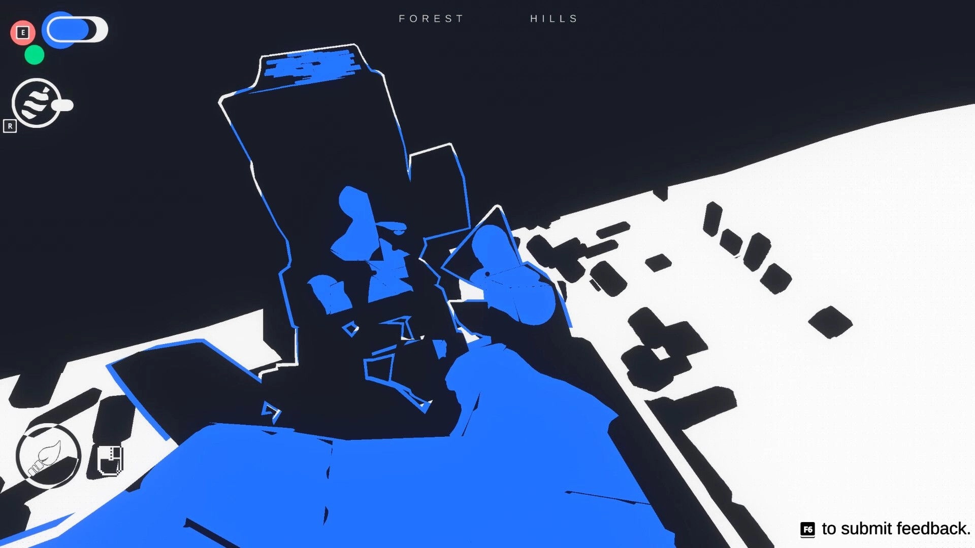 Canvas: Abstract terrain view with minimalistic map UI elements in a dark and light color scheme.