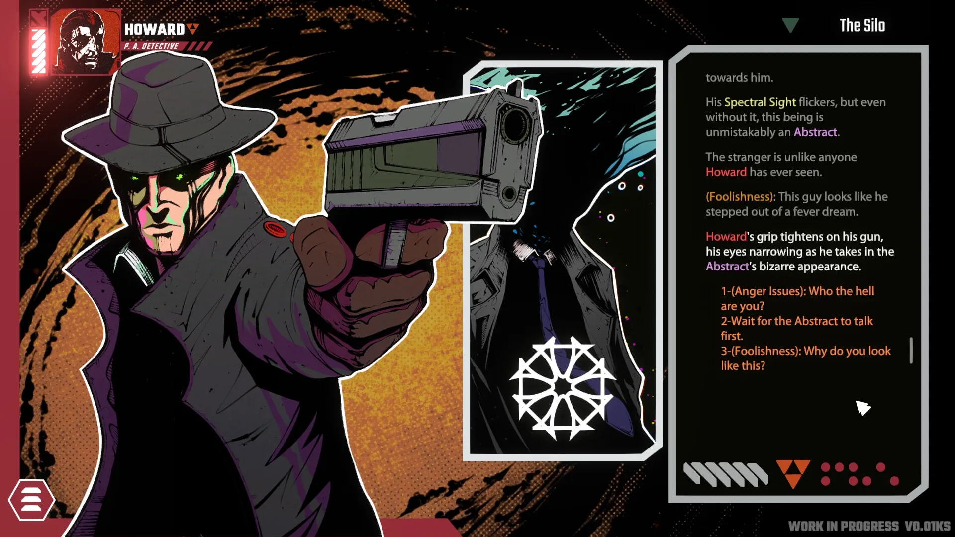 Celestial Return: Howard confronts a mysterious figure in The Silo, dialogue choices displayed on screen.