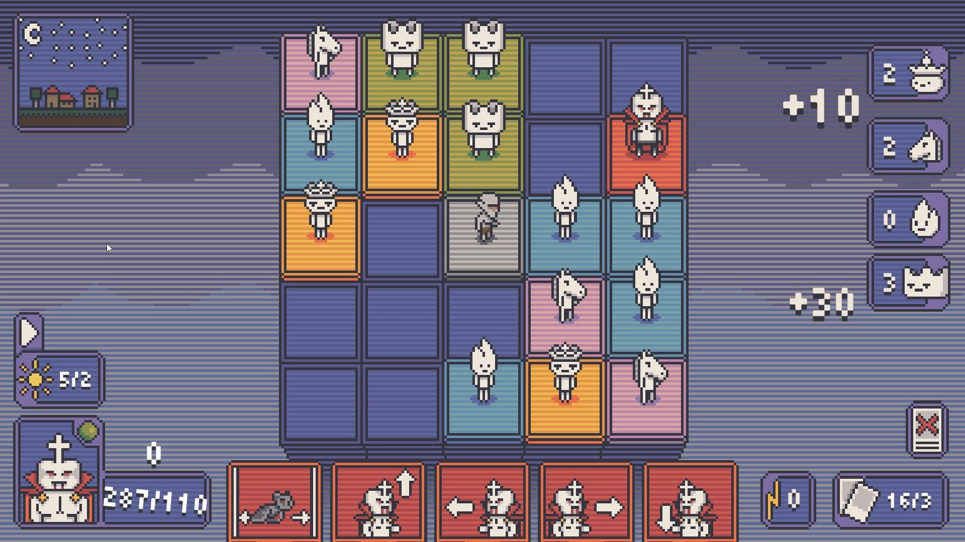 Chess Hunt: Character navigates colorful grid with chess piece icons and score indicators visible