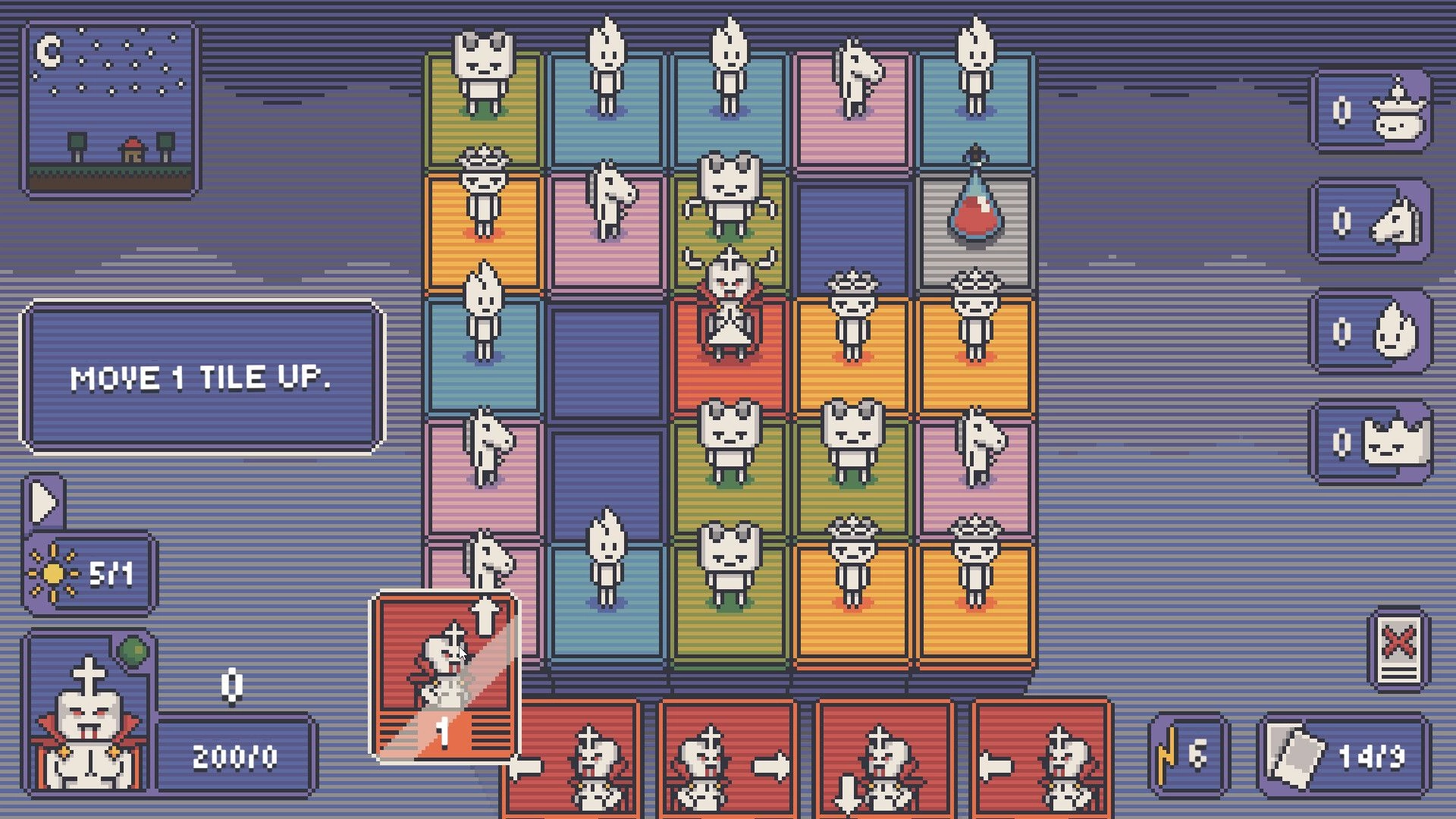 Chess Hunt: Character card movement on colorful grid with various chess piece characters visible