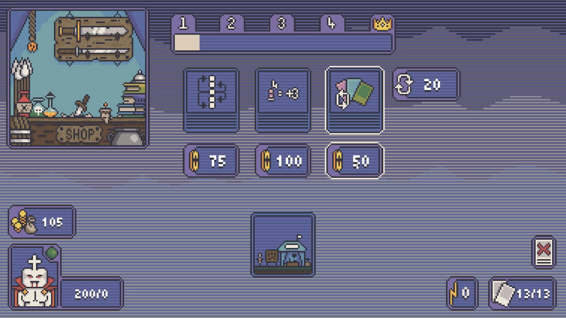 Chess Hunt: In-game shop interface with currency, cards, and various upgrade icons displayed.