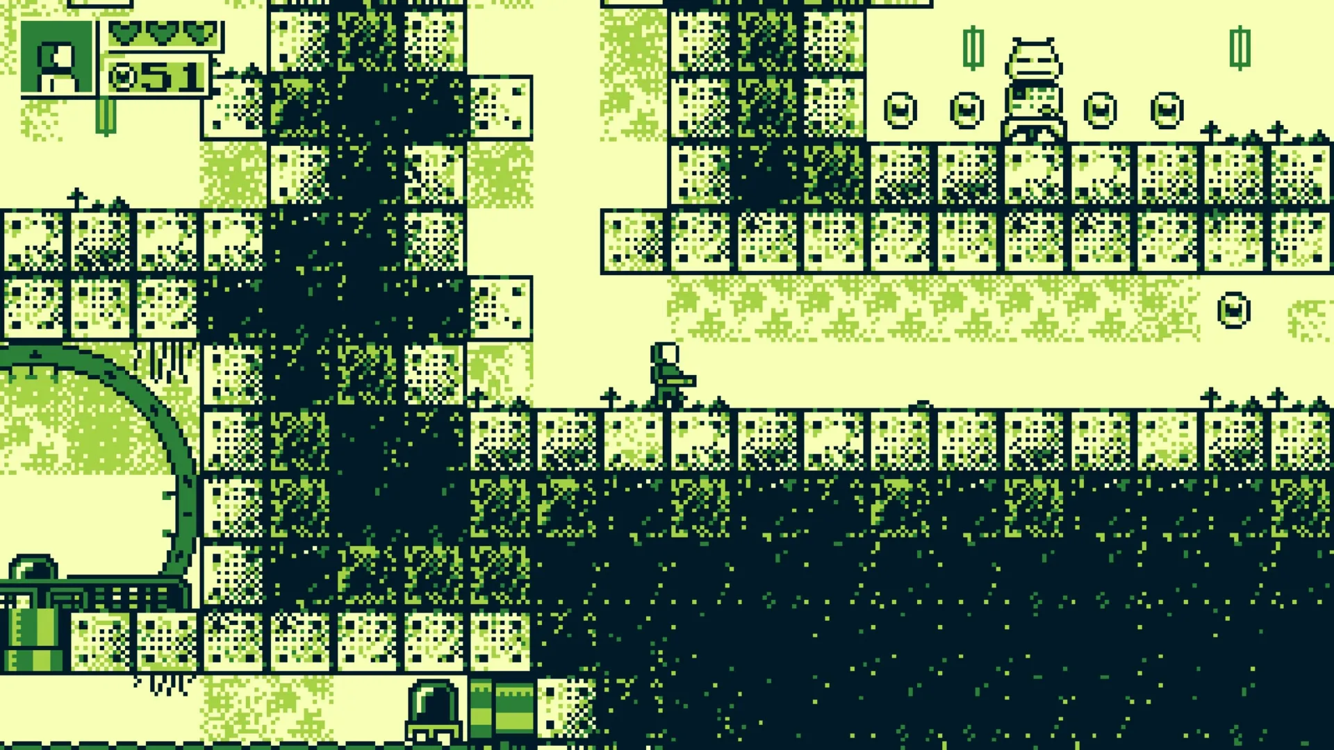 CHIP: Player navigates pixelated platformer with heart icons and 51 coins in retro spaceship setting.