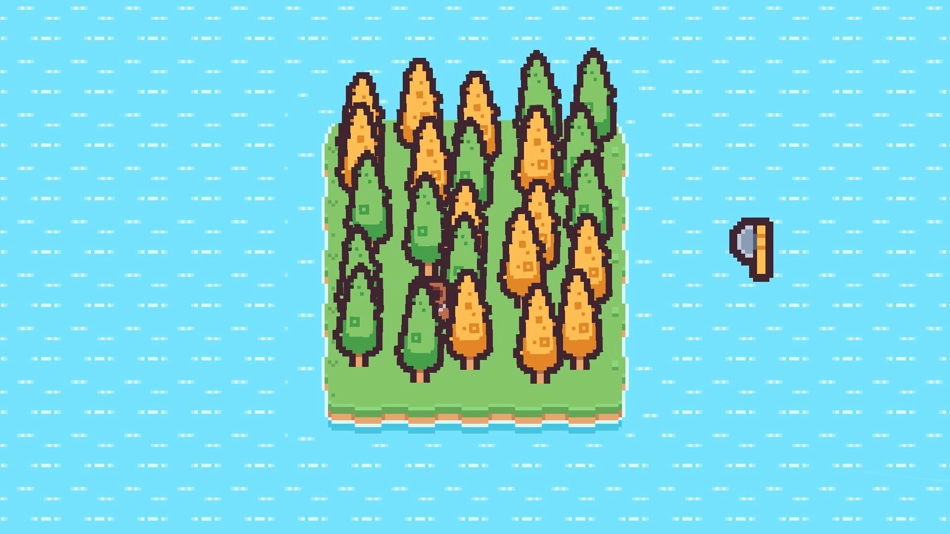 Chop Chains: Small island with dense trees surrounded by water and a floating axe to the right