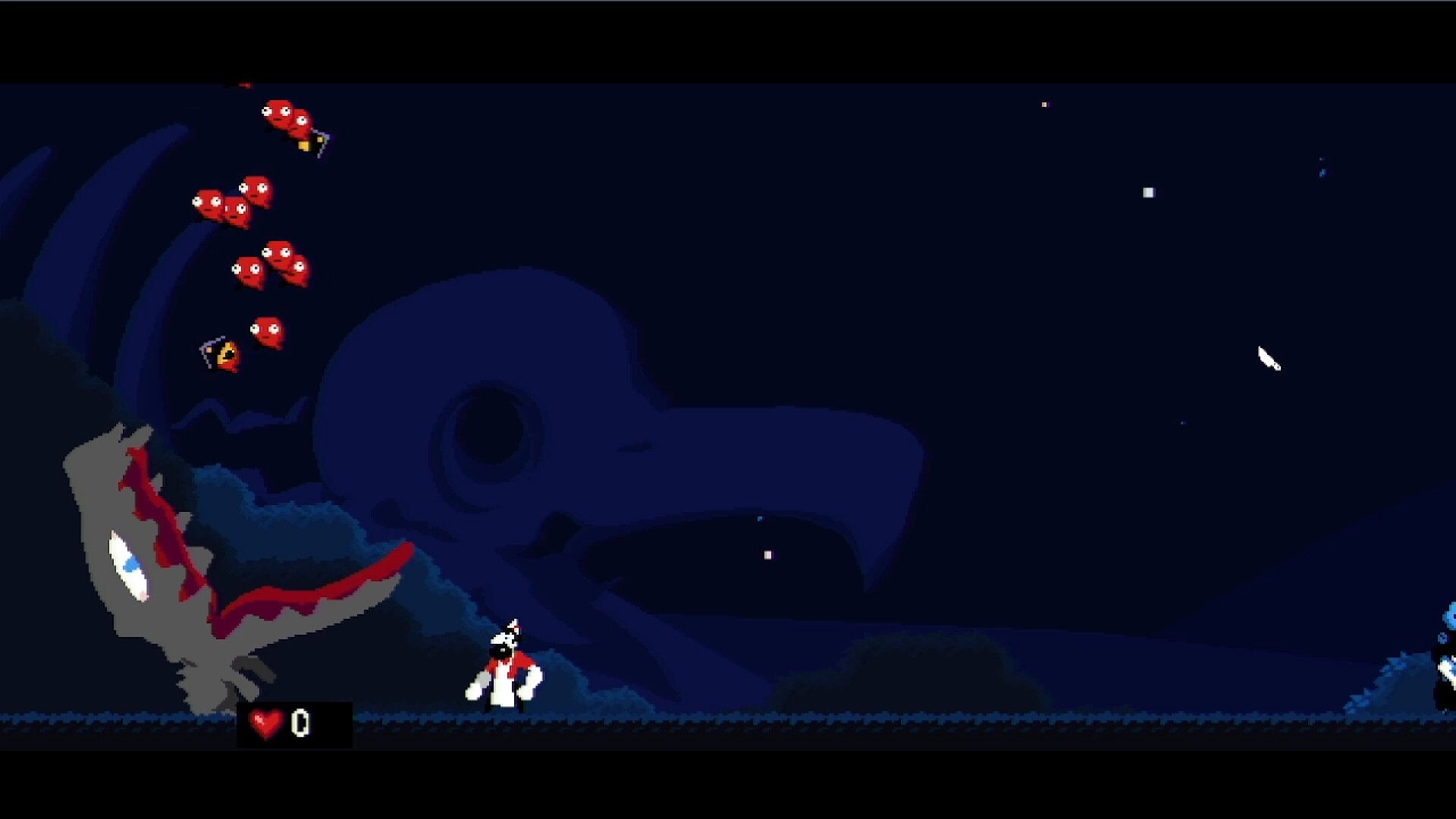 Chop Shop: Player faces giant wounded bird monster and red minions in dark cave boss arena.