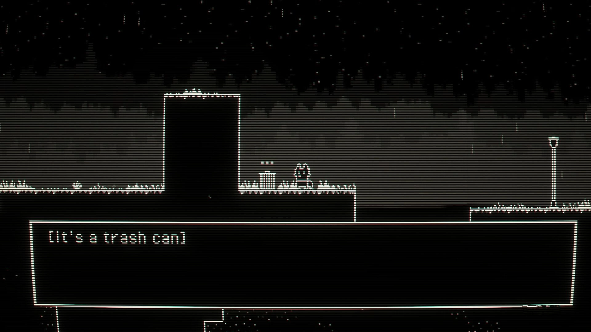 CHROMALEES: Fox character examines a trash can beside a cliff, dialogue box reads "It's a trash can!".
