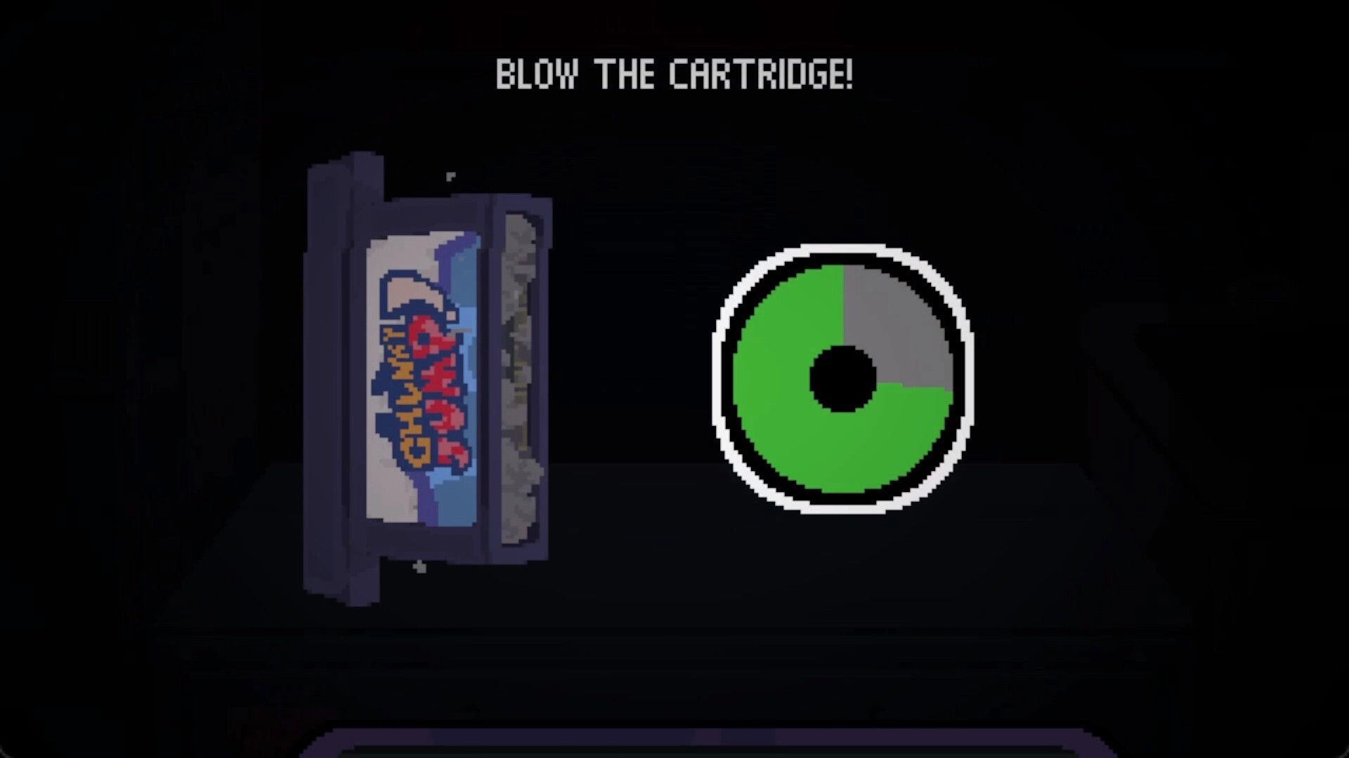 Chunky JUMP!: Cartridge blowing prompt with game logo and circular progress indicator in dark setting.