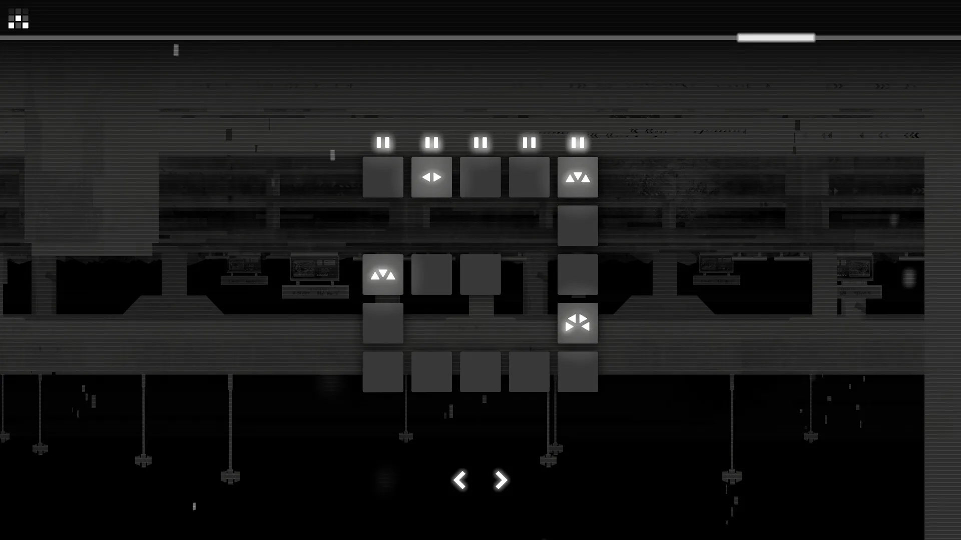 CIPHER ZERO: Grid-based puzzle with glowing arrows and blocks in a dark, minimalist interface