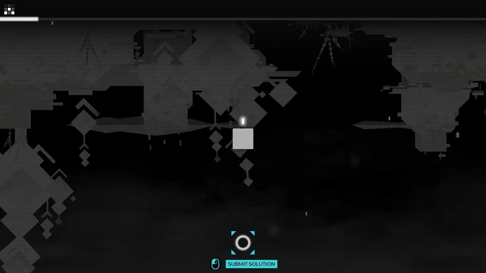 CIPHER ZERO: Abstract puzzle with geometric shapes and "SUBMIT SOLUTION" button in dark environment