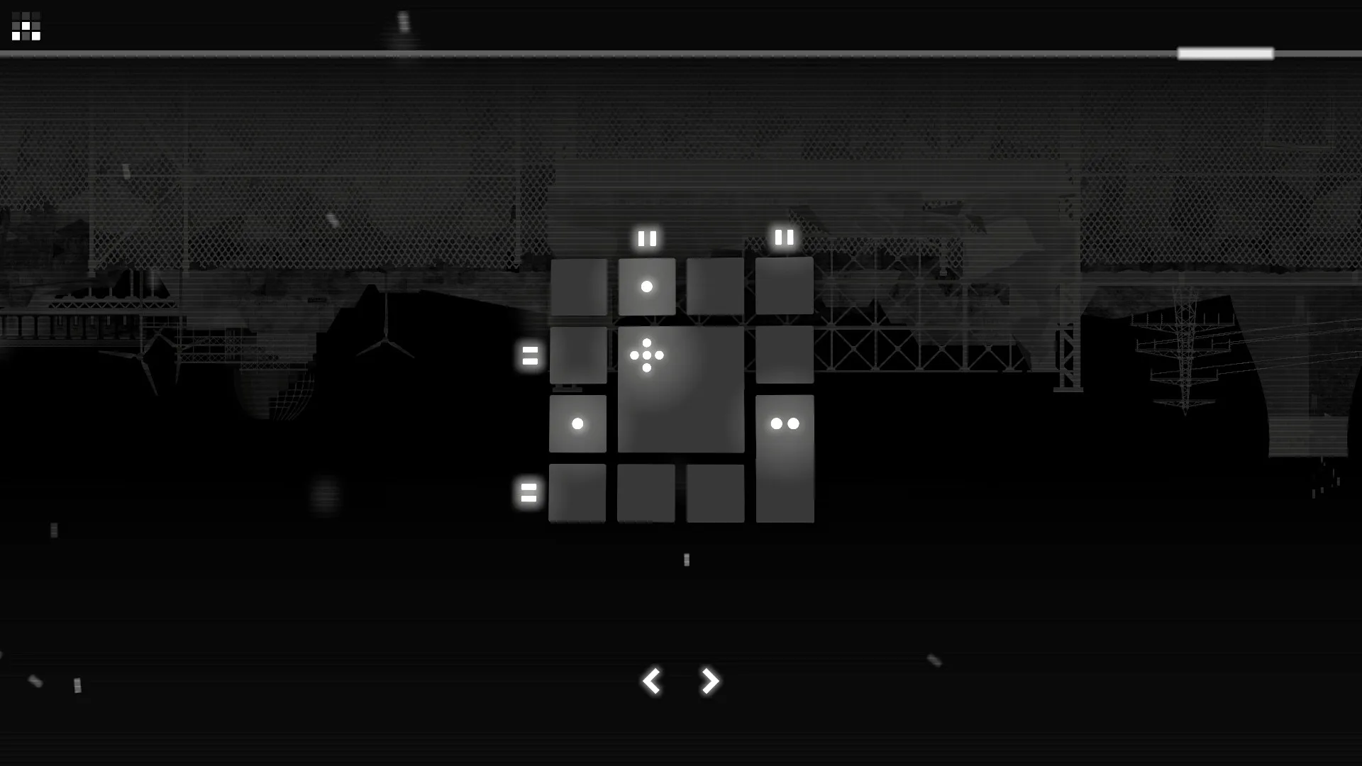 CIPHER ZERO: Grid-based puzzle with illuminated squares and symbols in a dark, abstract environment