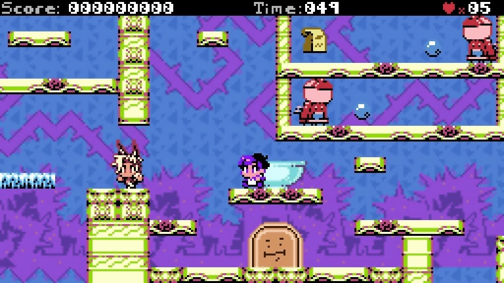 Claire a la Mode: Claire navigates platform maze with dessert-themed enemies in colorful arcade level
