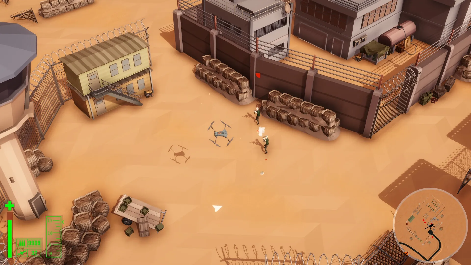 Cleared Hot: Tactical squad maneuvering near desert outpost with visible map and UI elements