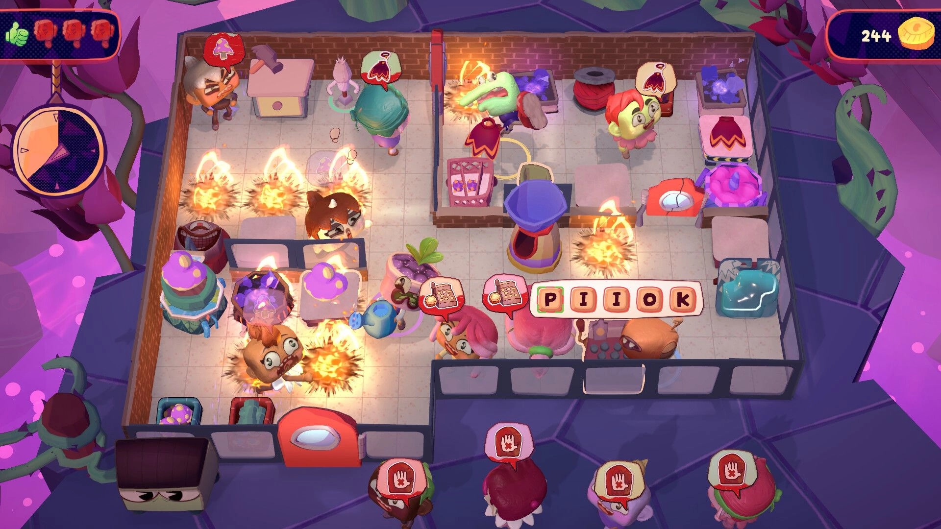 Clerks and Quirks: Chaos in the shop with characters crafting items and extinguishing small fires