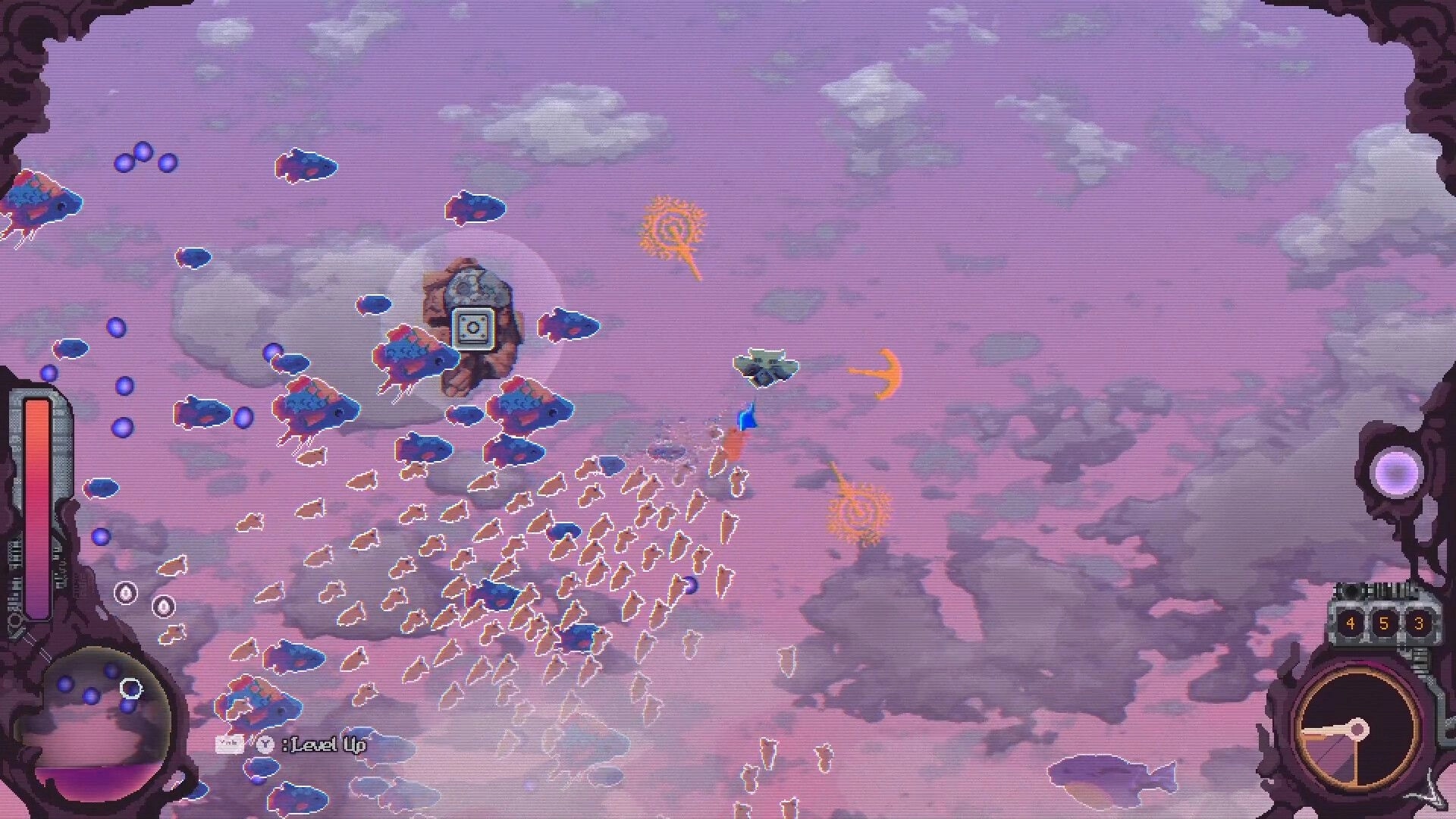 Cloudbreaker: Airship combat with hordes of enemies in a vibrant sky filled with clouds and projectiles