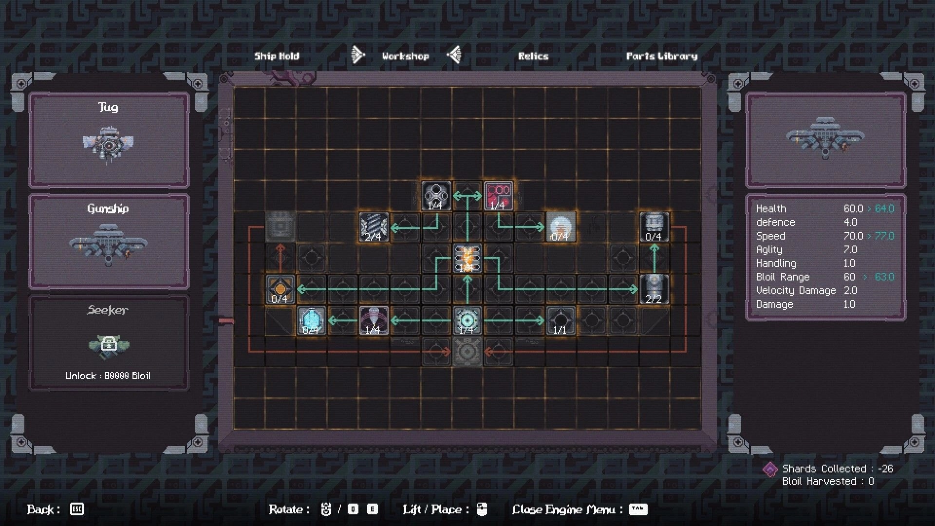 Cloudbreaker: Airship selection and inventory grid with stats in a futuristic interface setting