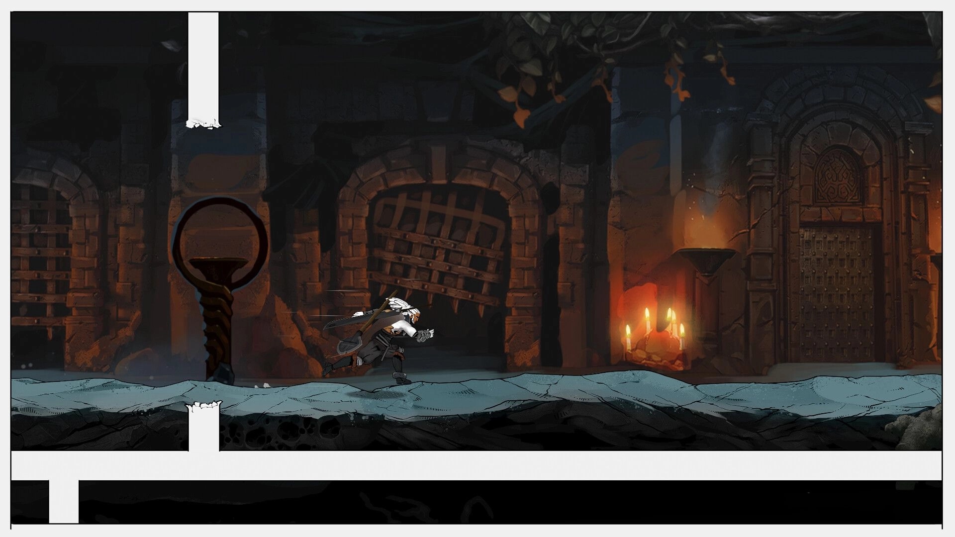 Comix Zero: Character running through dark dungeon with stone walls and lit candles