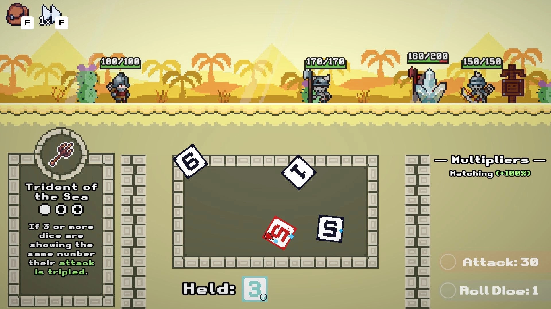 Crit Happens!: Battle scene with four characters in desert setting, dice rolled in combat interface.