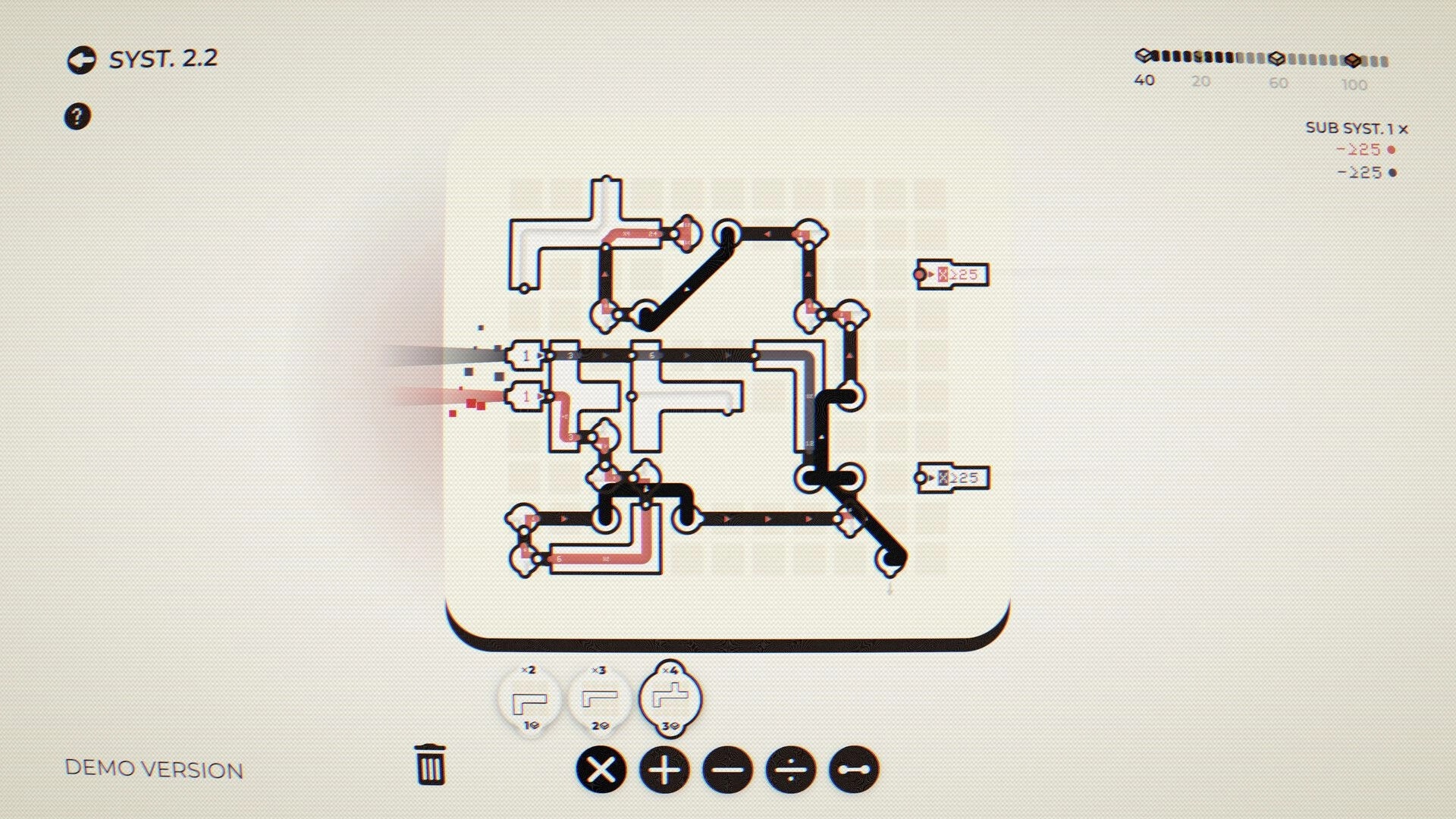 Criterion: Flux routing puzzle with branching pipes and junctions on a minimalist grid interface.