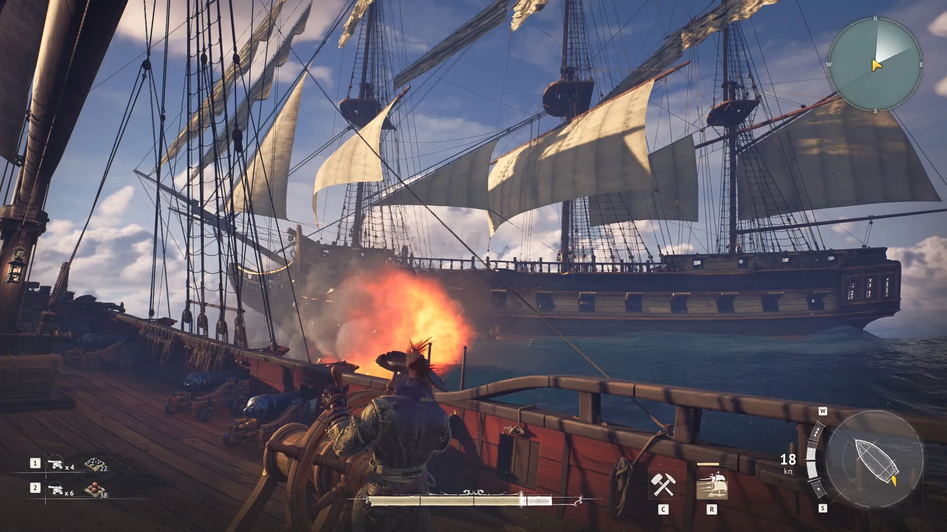 Crosswind: Naval battle with cannon fire and ship UI in open sea setting