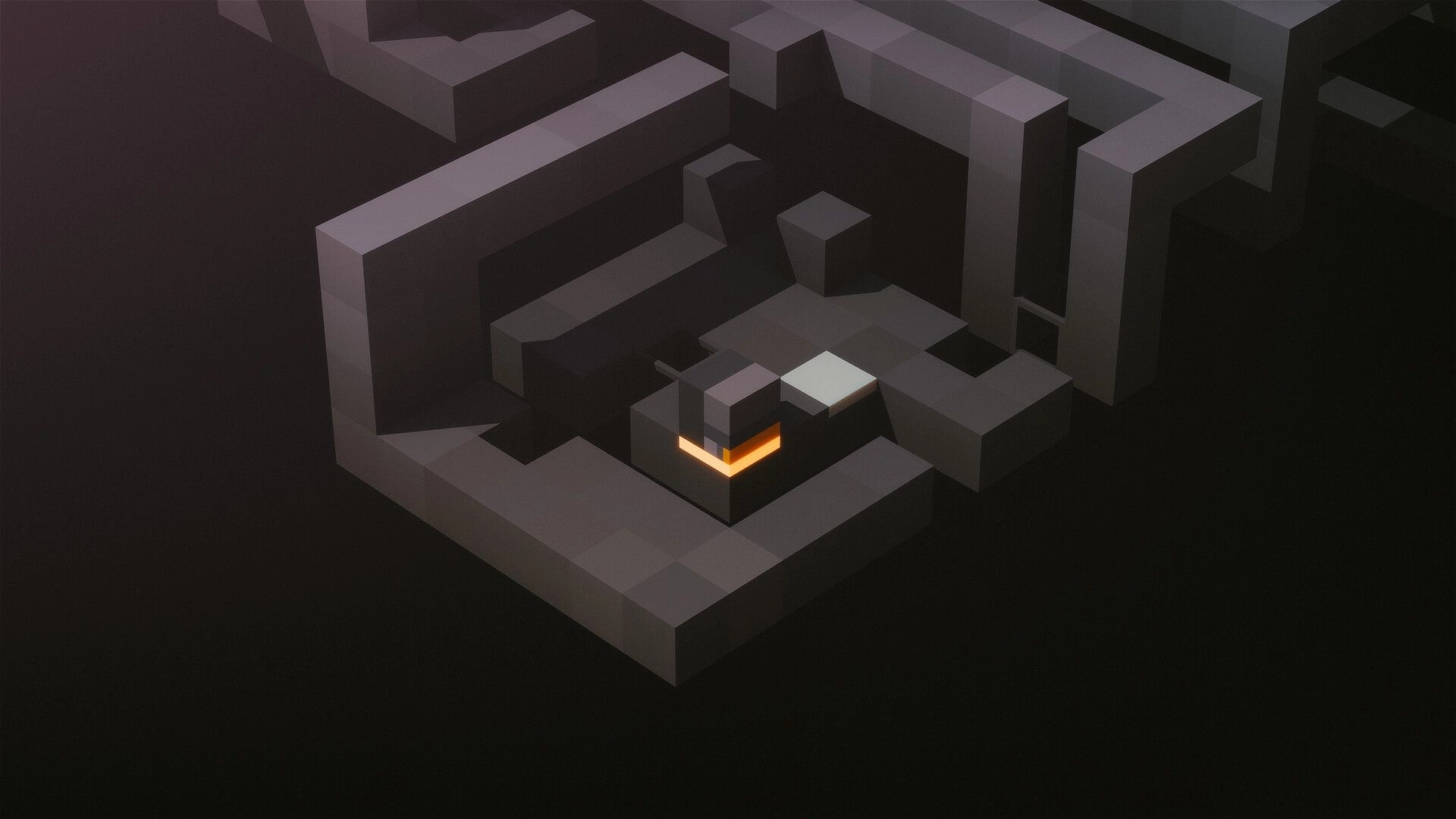 CUBOID: Glowing cube block in dark 3D maze of gray platforms and walls, isometric view.