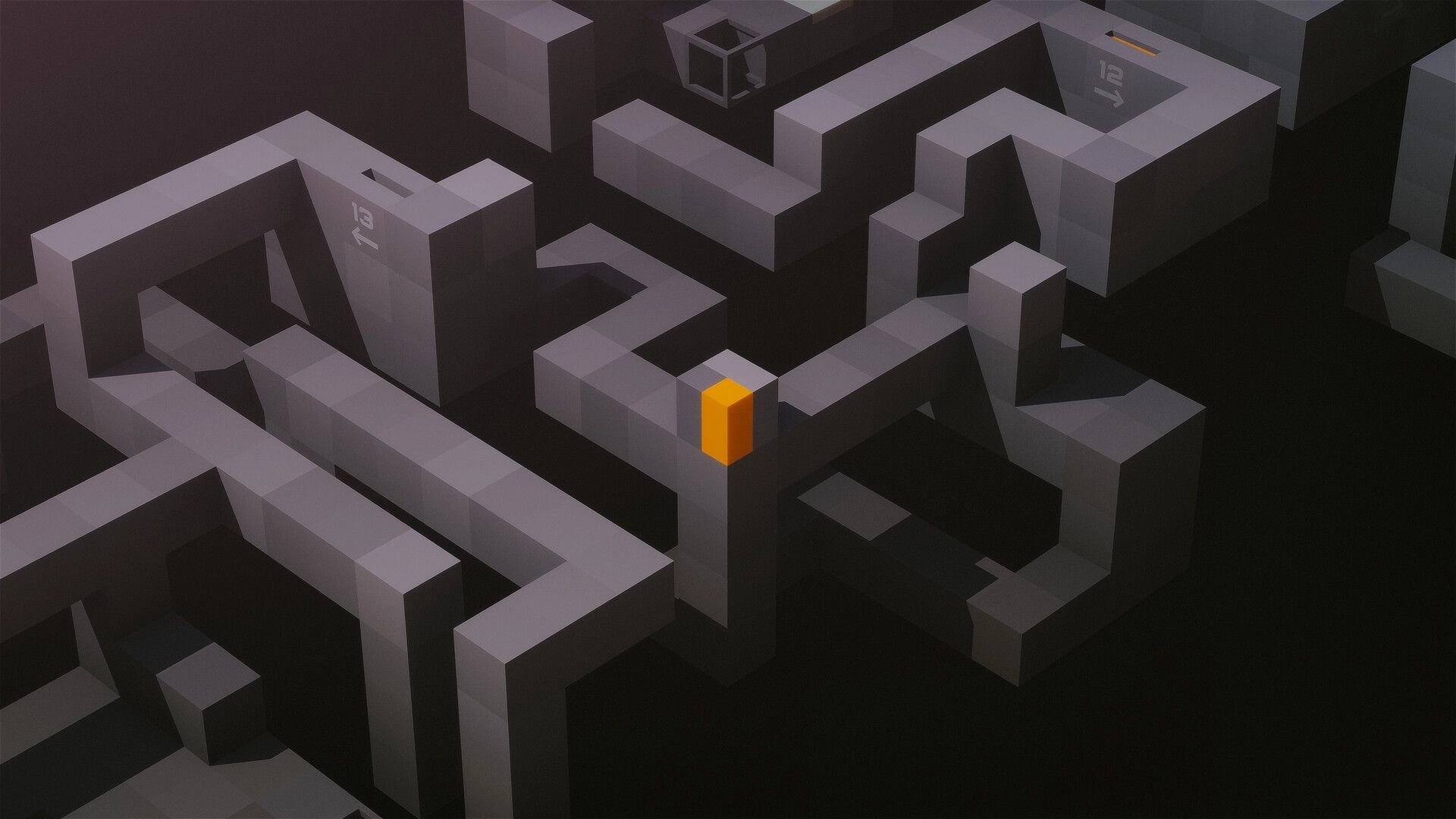 CUBOID: Orange block avatar on gray 3D maze platforms with level numbers and arrow markings.