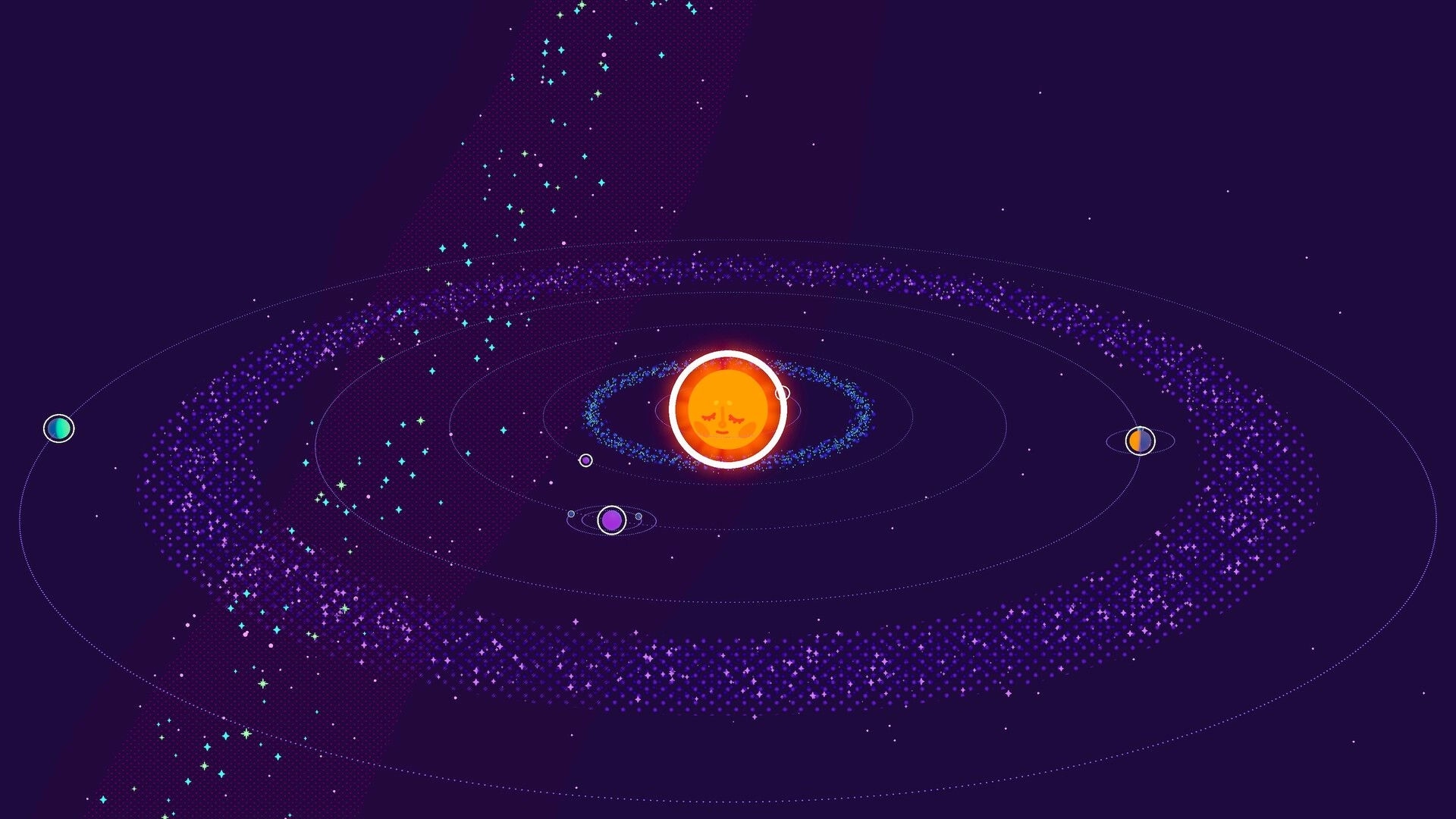 Curiosmos: Solar system creation with planets orbiting a central star in a cosmic environment