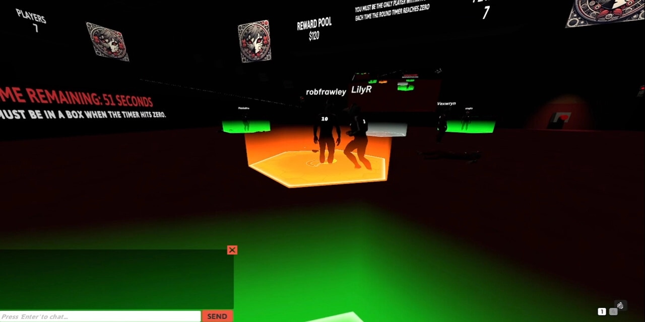 Damashi Game: Players stand in glowing zone with timer countdown and reward pool displayed above