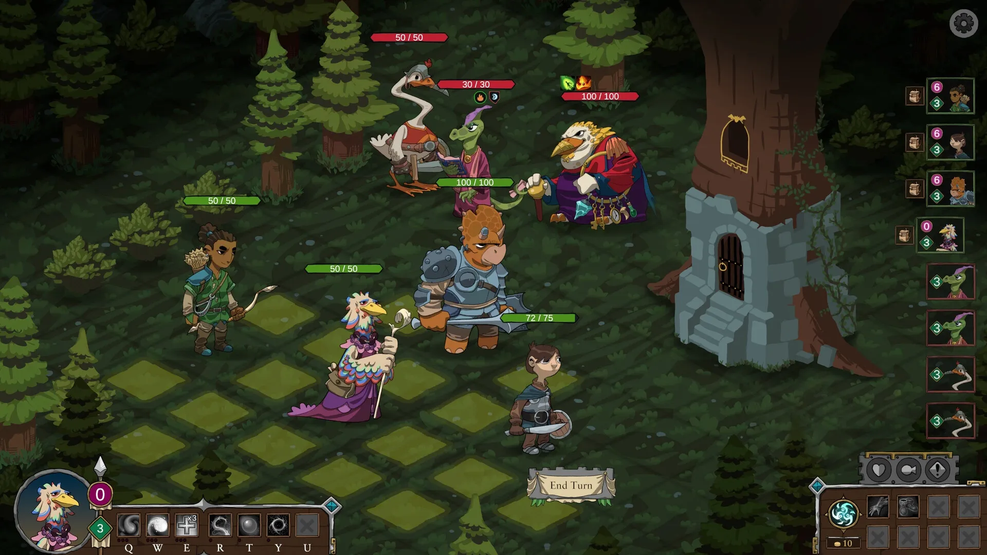 Dark Age Dinos: Tactical battle with sword-wielding dinosaurs and heroes in a lush forest environment.