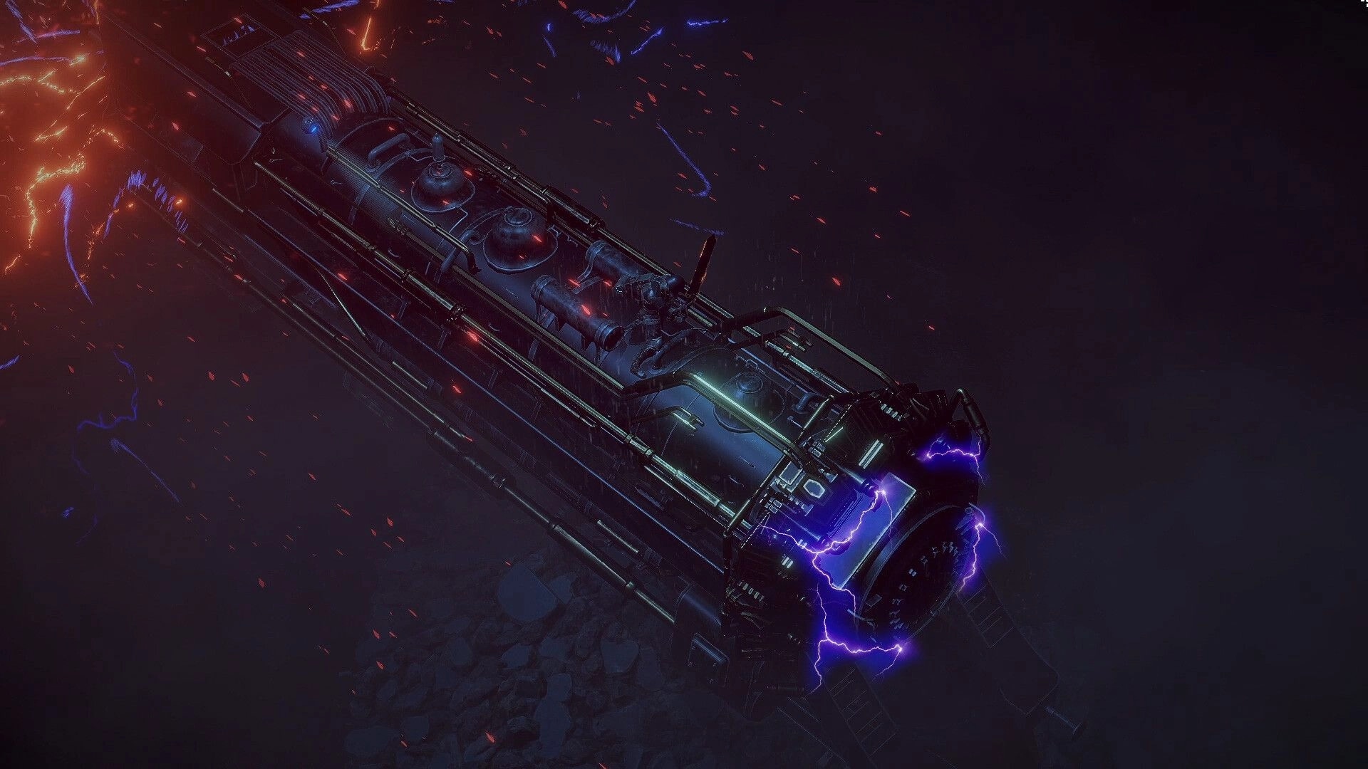 Dark Light: Phantom Train traveling through a dark, electrified landscape with glowing energy currents