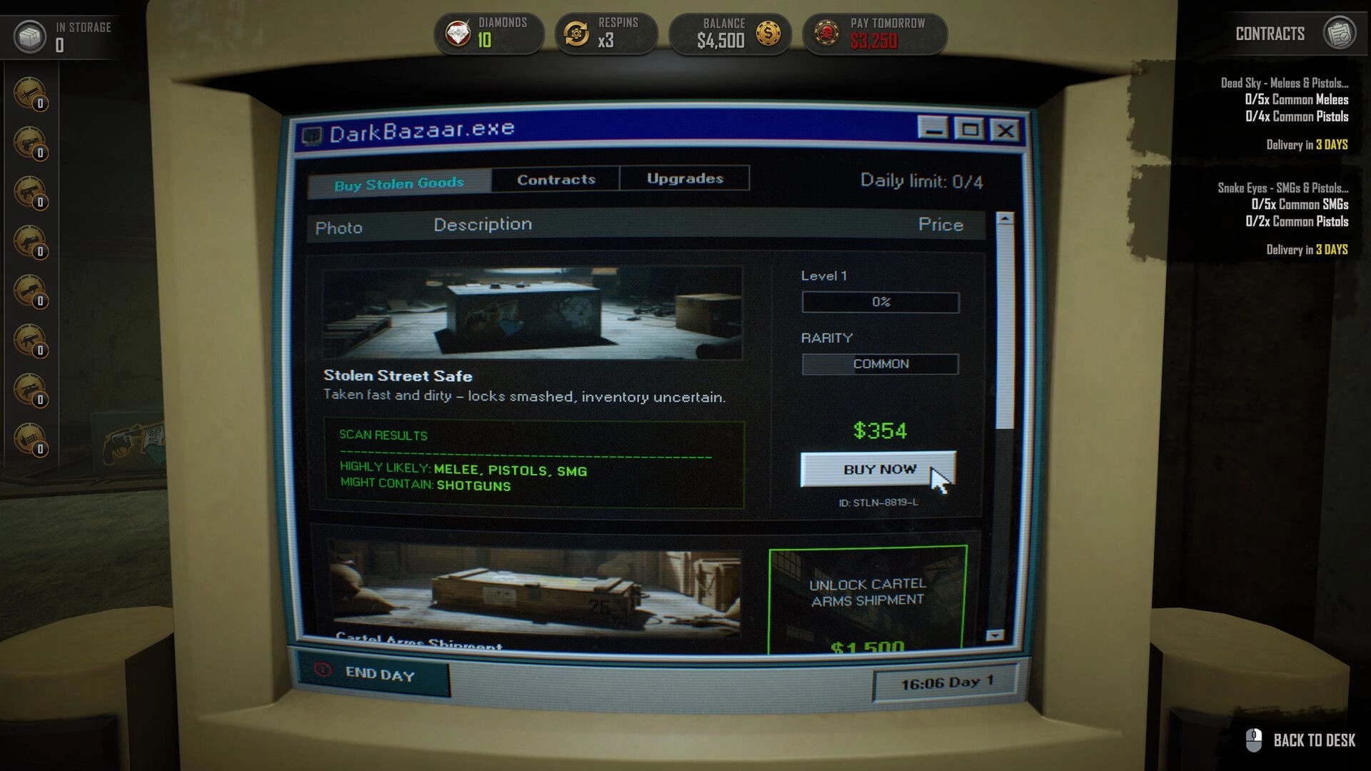 DarkBazaar: Computer interface showing stolen goods for sale, including a street safe priced at $354.