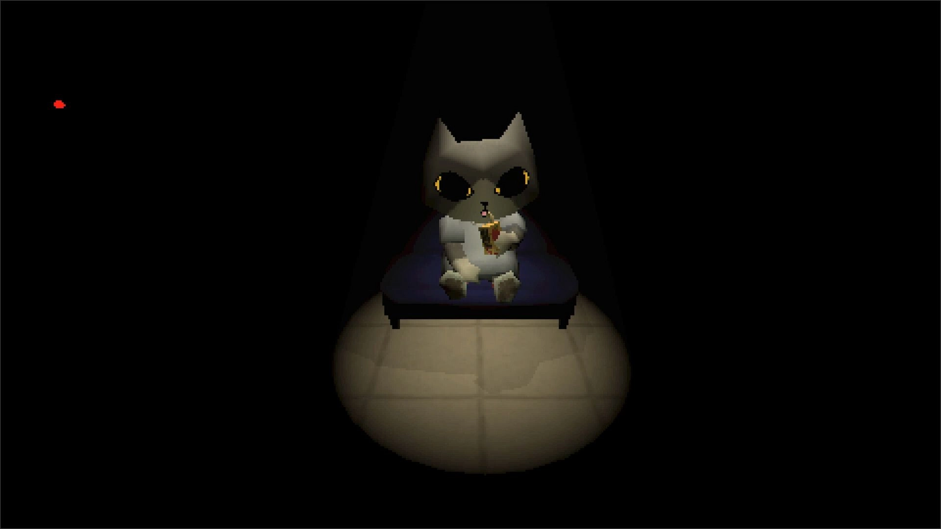Darkbound: Cat sits on a bed holding a flashlight in a dimly lit hospital room, surrounded by darkness.