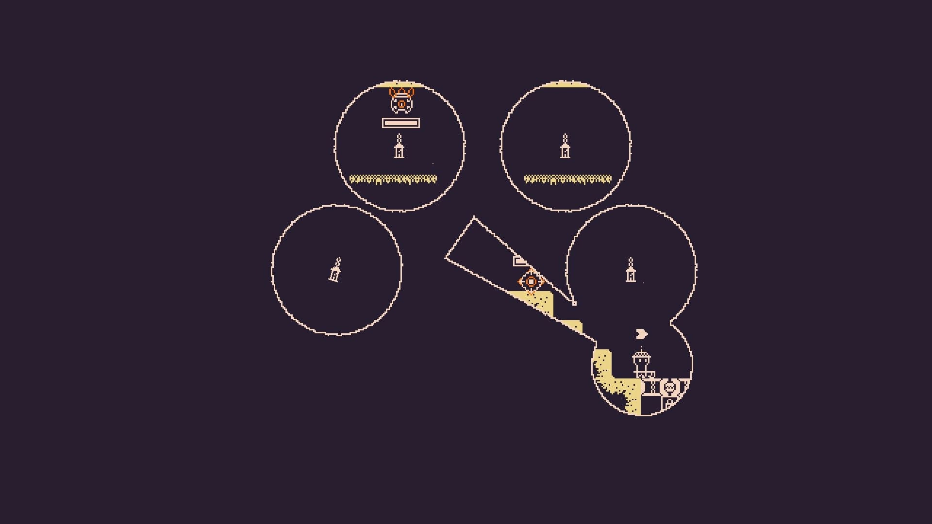 Darkest Mine: Character navigating shadowy cave with circular light zones illuminating pathways