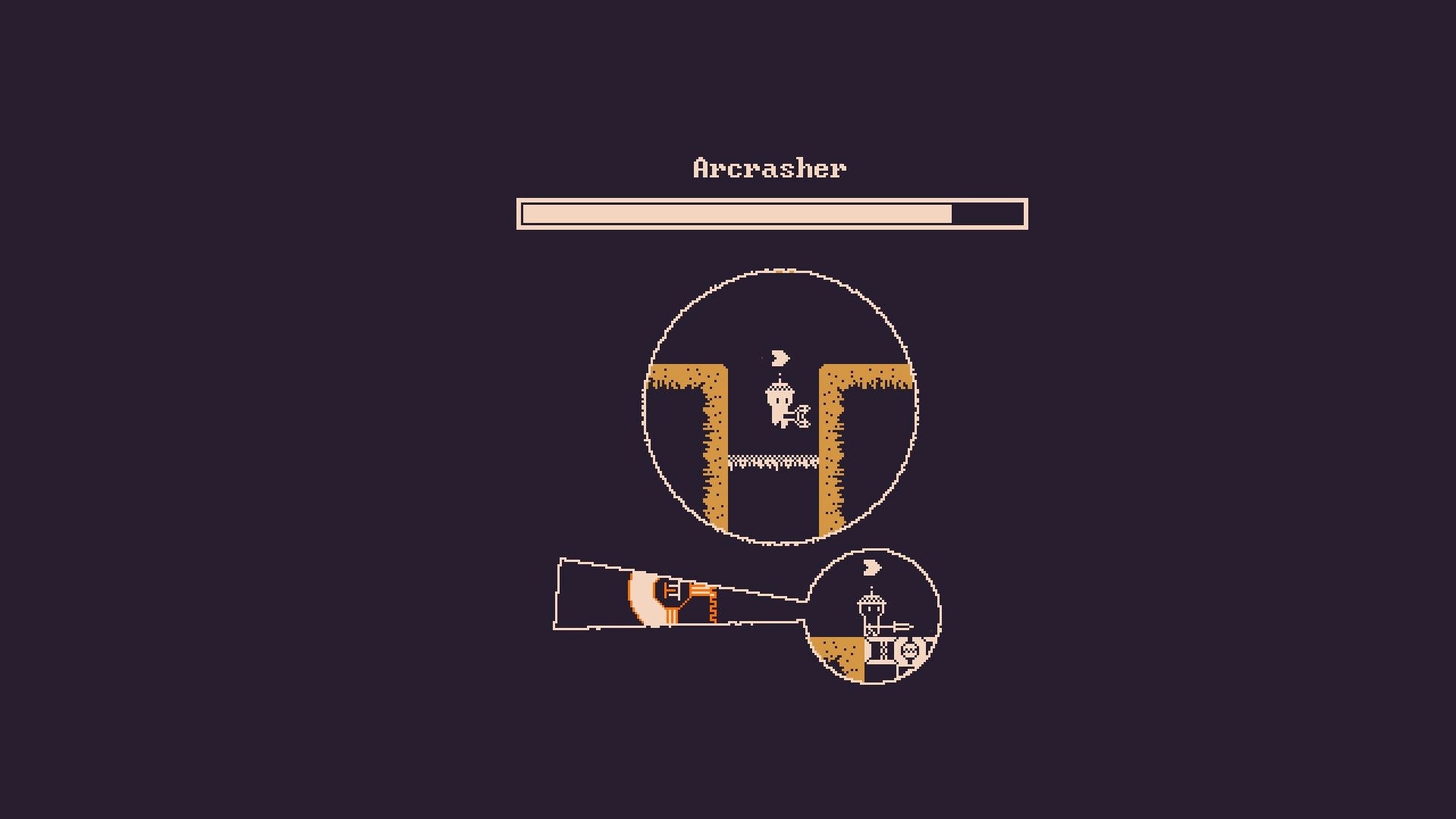 Darkest Mine: Character navigates narrow cave passage with health bar labeled "Arcrasher" above.