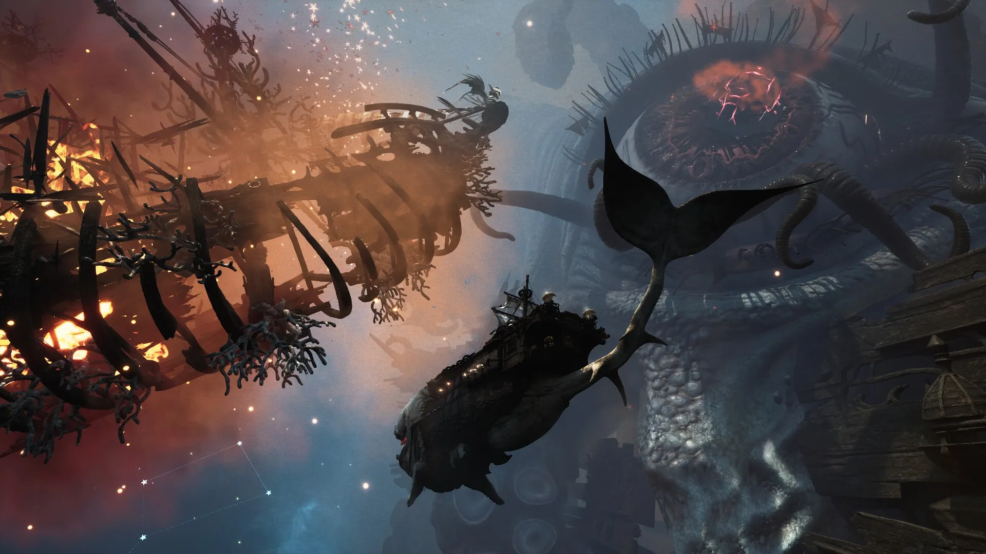 DAVY x JONES: Battle with massive sea creature amidst fiery shipwreck in eerie underwater realm