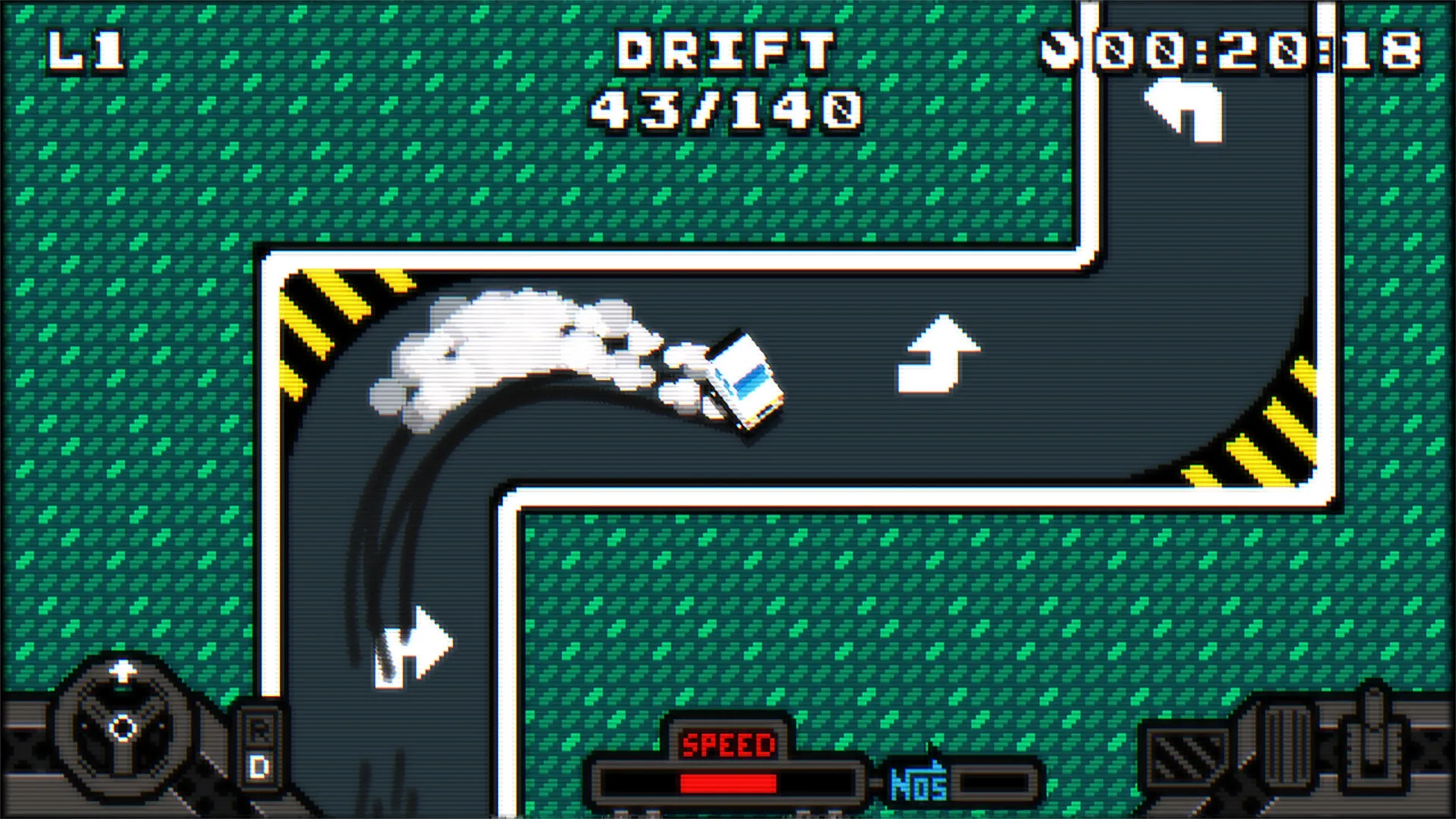 DAY OF DRIFT: Car drifting around sharp turn, speed and NOS meter displayed on track interface