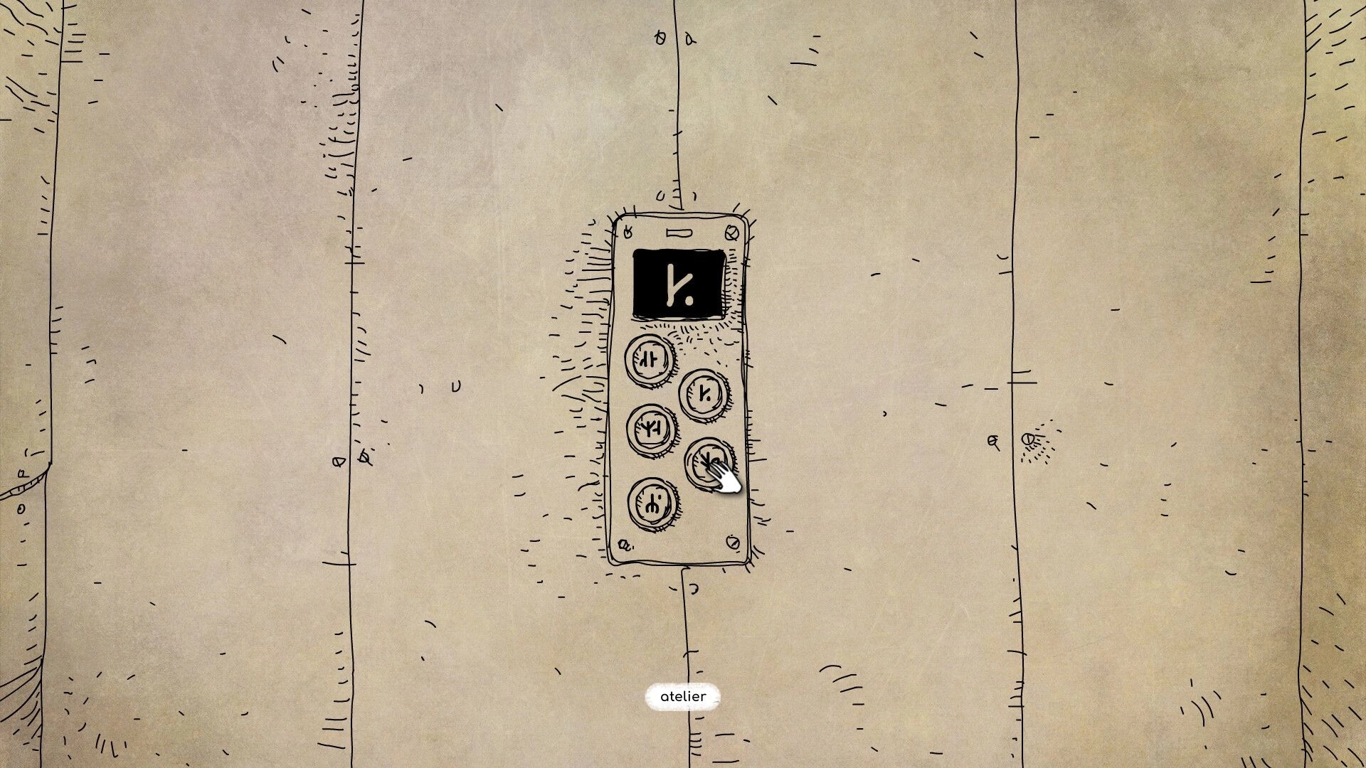 Daymare Town: Hand-drawn elevator panel with six buttons in a wooden wall environment