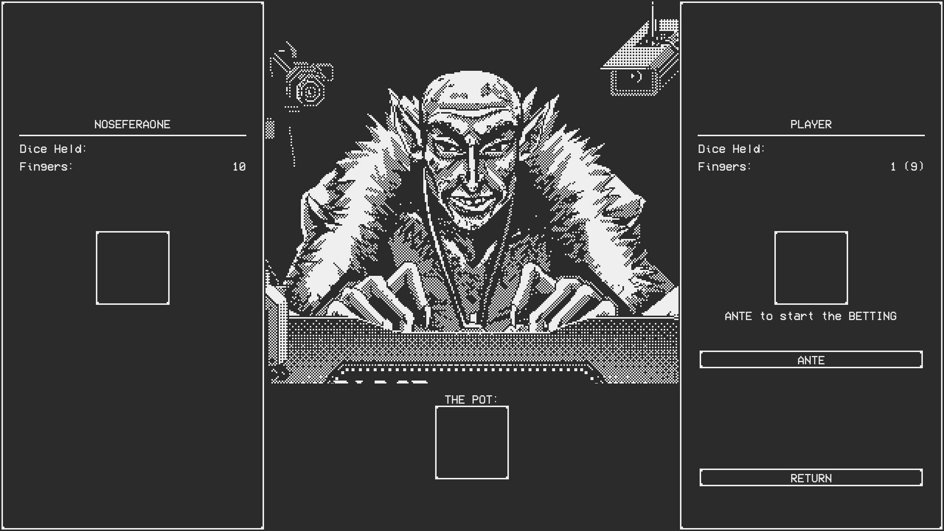 Dead Finger Dice: Demon billionaire Noseferaone sits at poker table on mega yacht, ready to play.