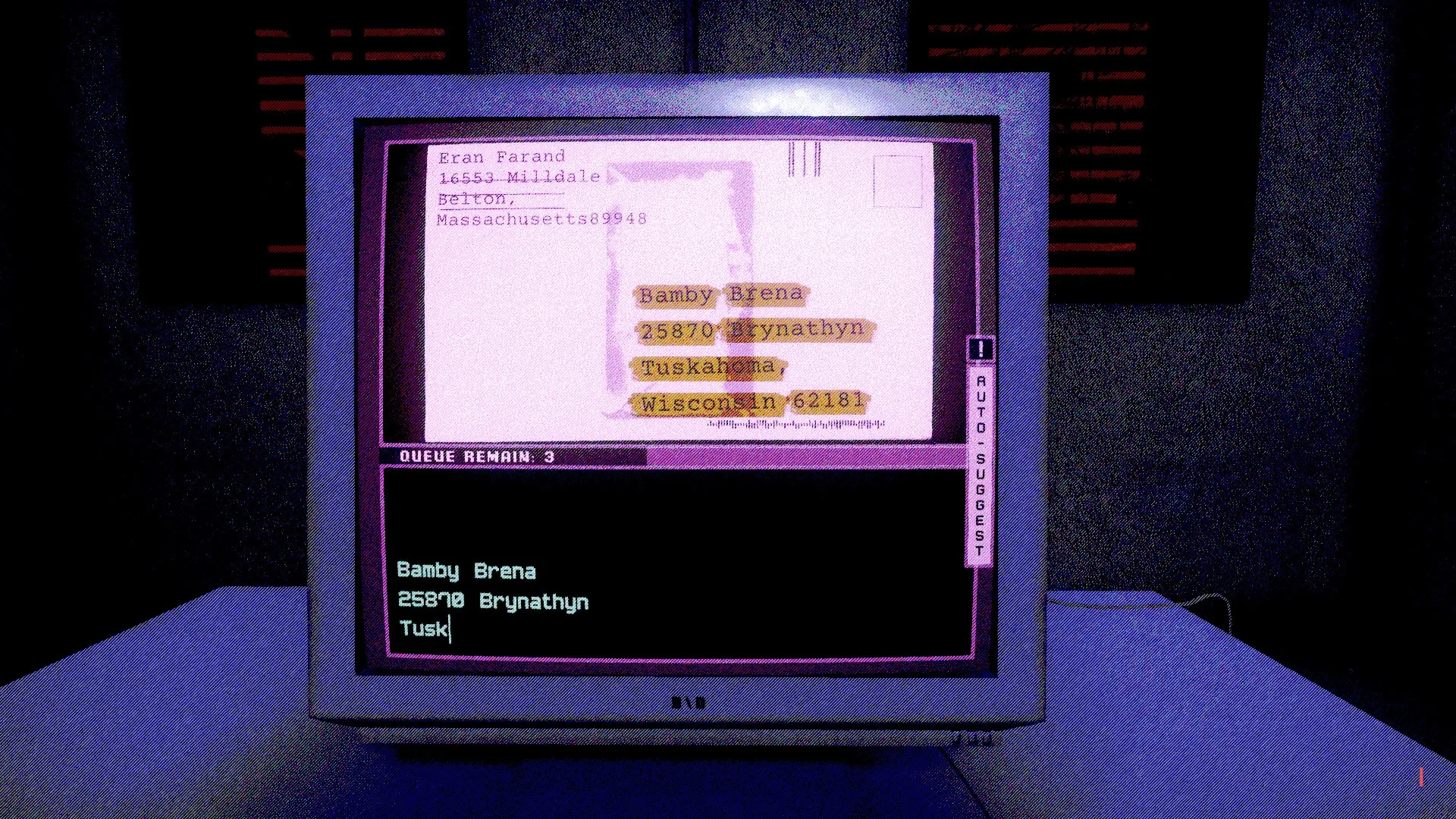 DEAD LETTER DEPT.: Screenshot showing game interface and gameplay elements