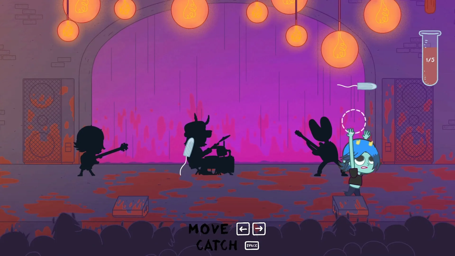 Dead Pets Unleashed: Band practice with silhouettes on stage under orange lights in a vibrant setting