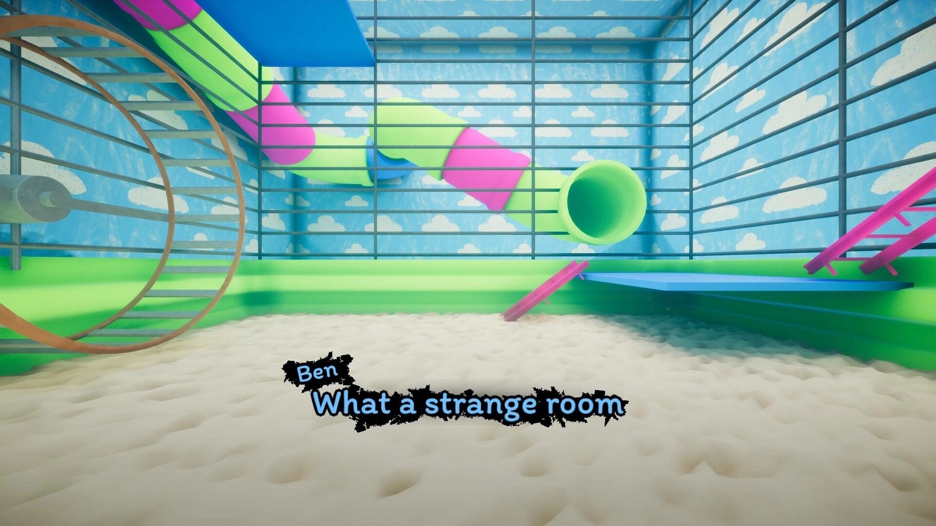 Dead Watch: Ben observes a colorful playroom with slides and tunnels, puzzled by its peculiar design.