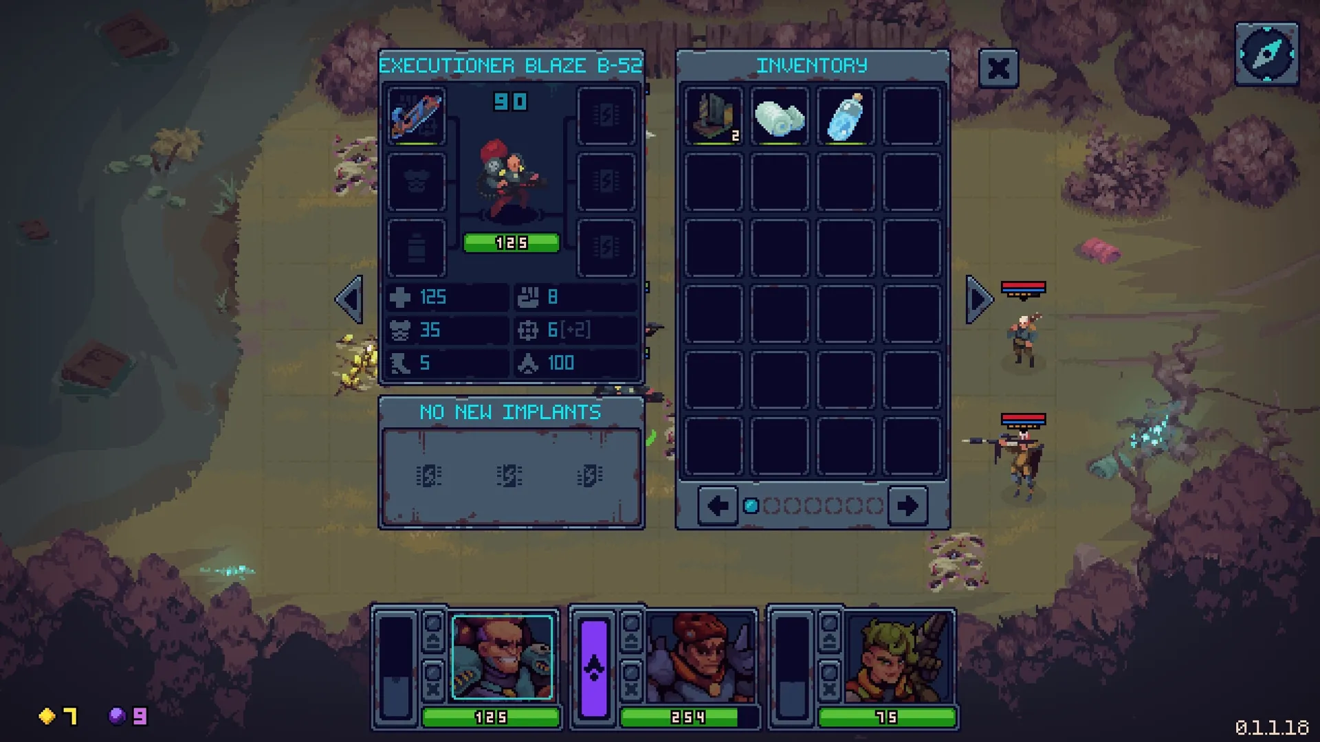 Deadlock Station: Executioner Blaze B-52 stats and inventory panel in forest combat environment