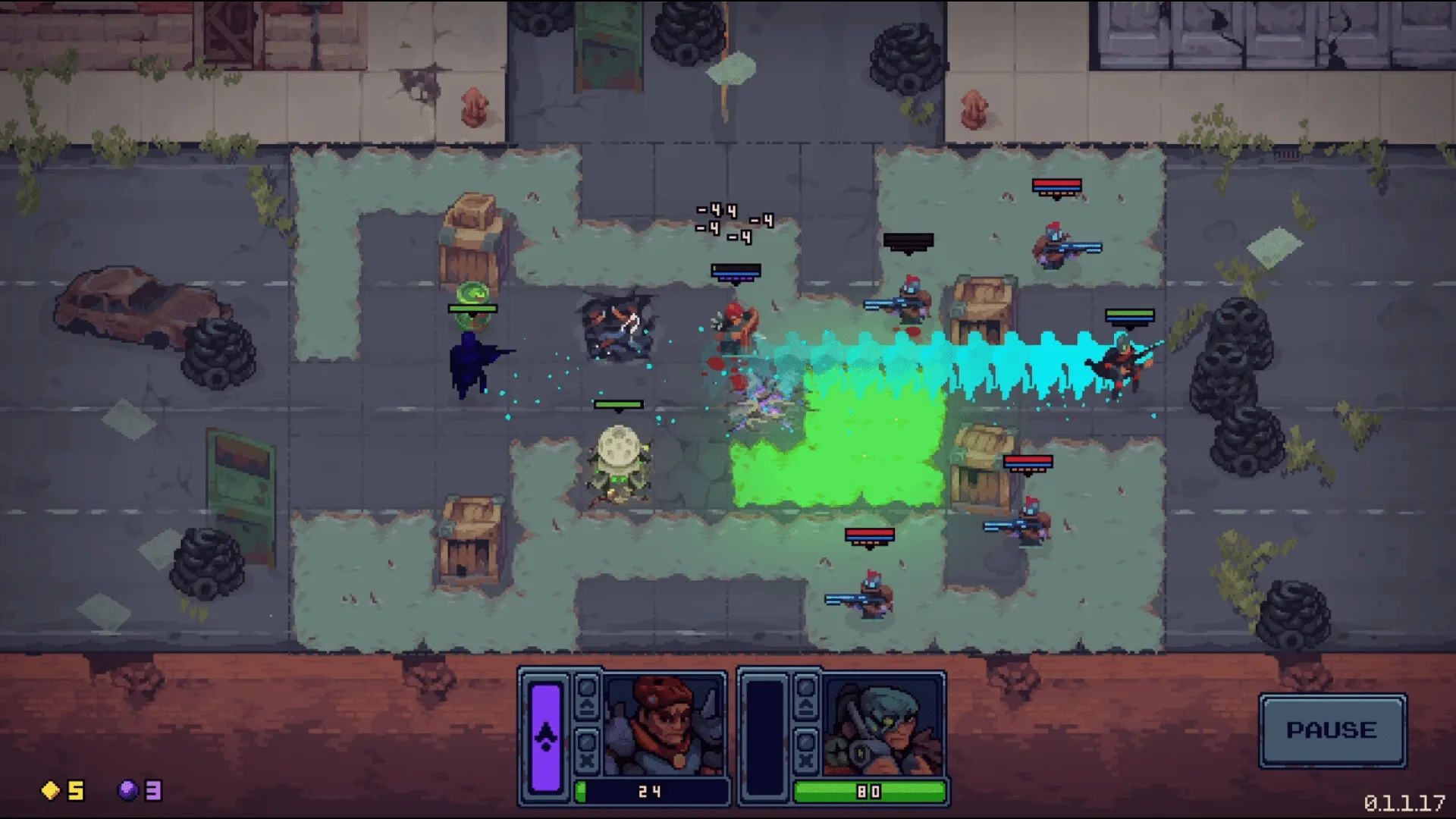 Deadlock Station: Tactical combat scene with characters battling aliens on a city street with obstacles.