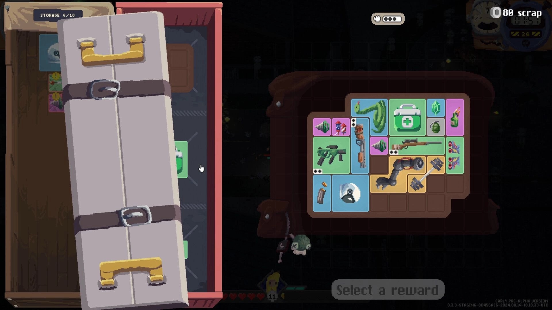 Deadly Days: Inventory management screen with weapons and items in a post-apocalyptic setting