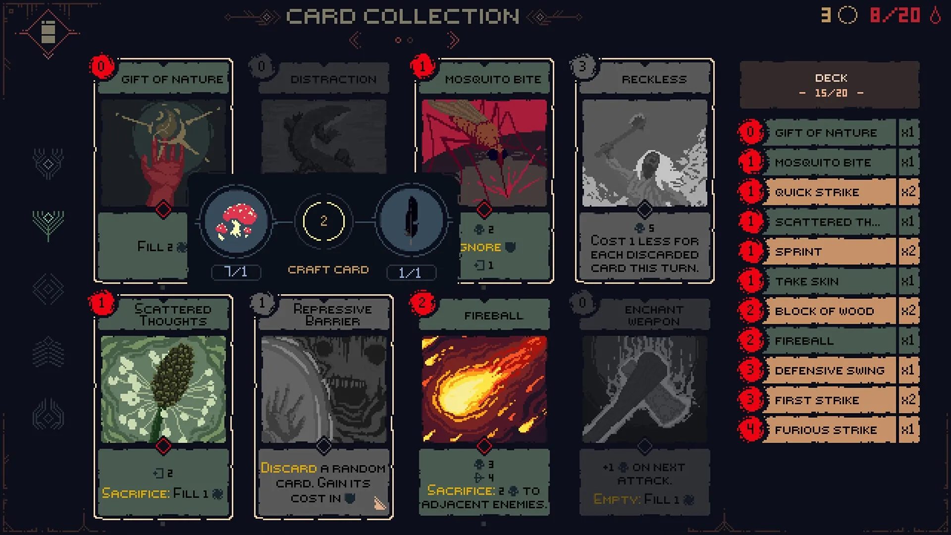 Death Howl: Card crafting interface with various cards displayed in a mystical spirit world setting.